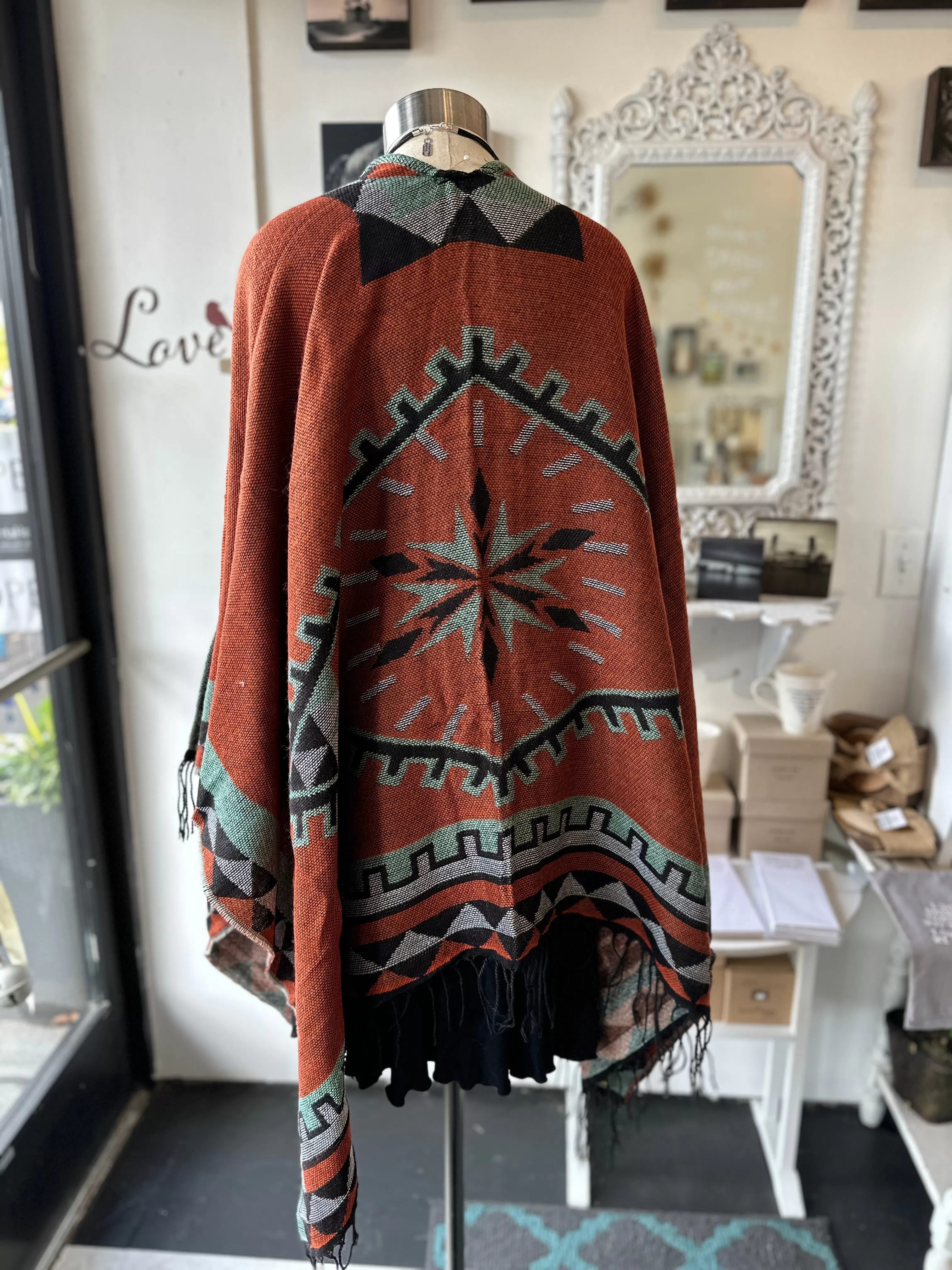 Geometric Color Poncho Shawl Wrap