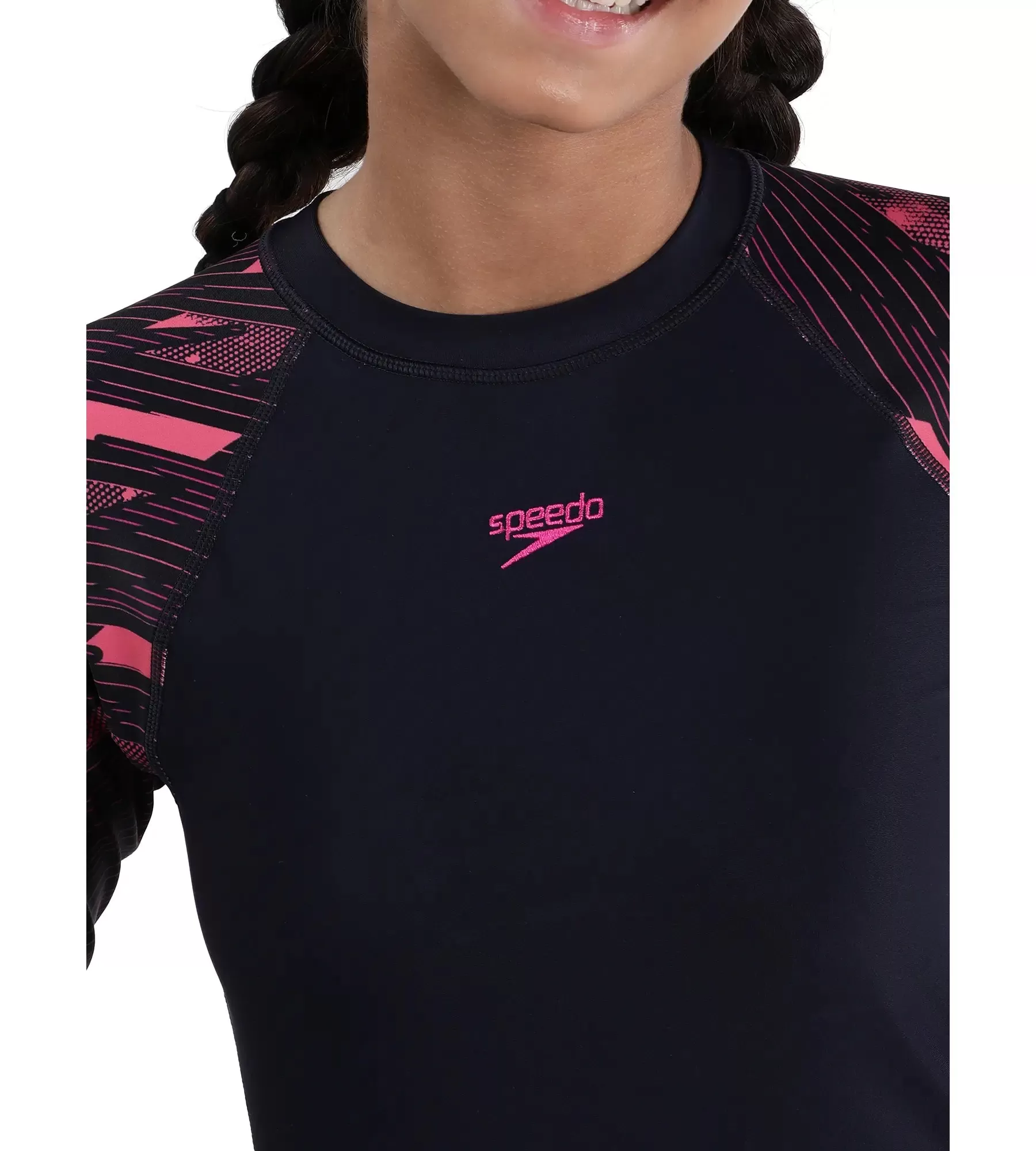 Girl's Endurance Hyperboom Long Sleeve Suntop - Truenavy  &  Electric pink