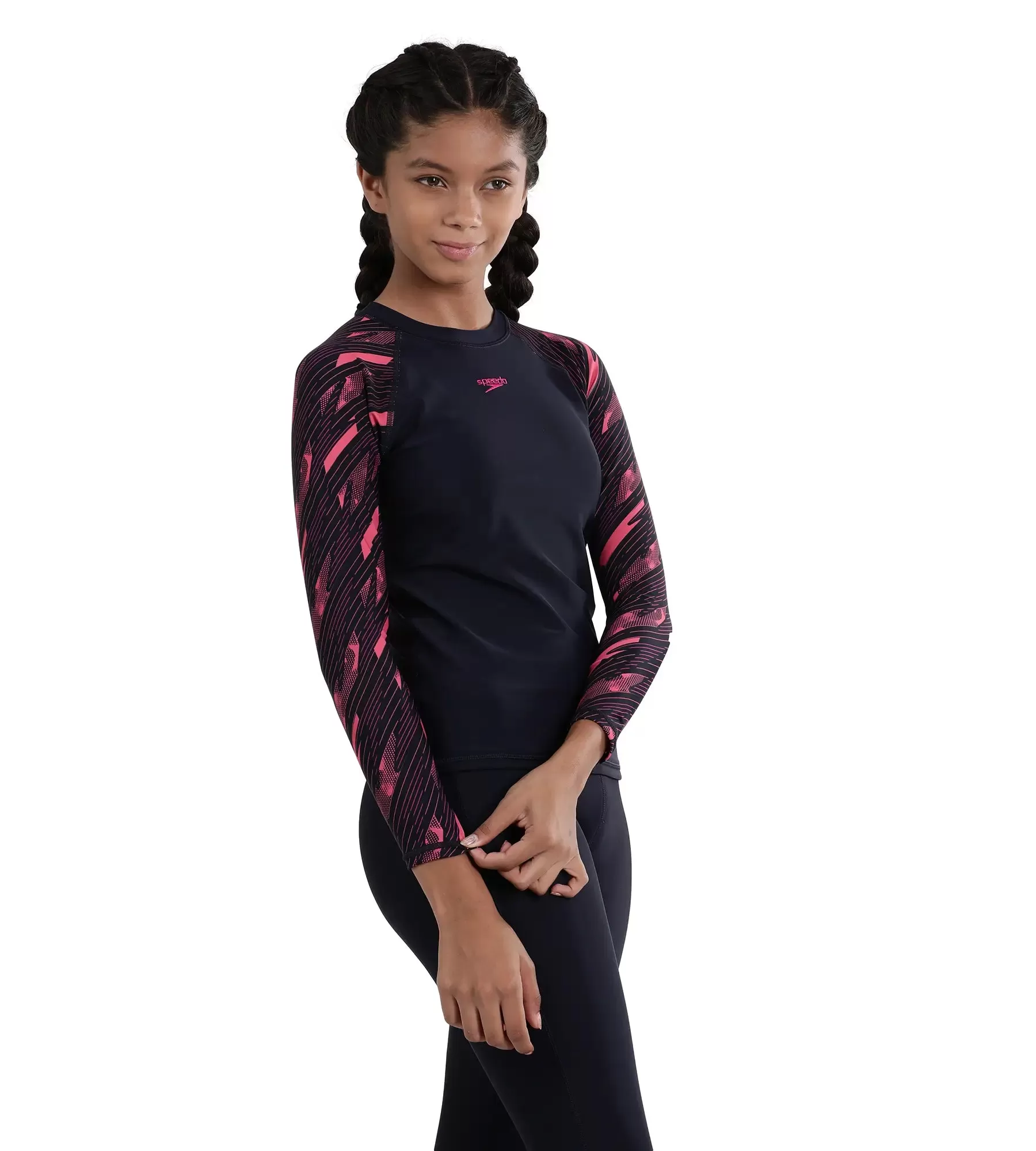 Girl's Endurance Hyperboom Long Sleeve Suntop - Truenavy  &  Electric pink