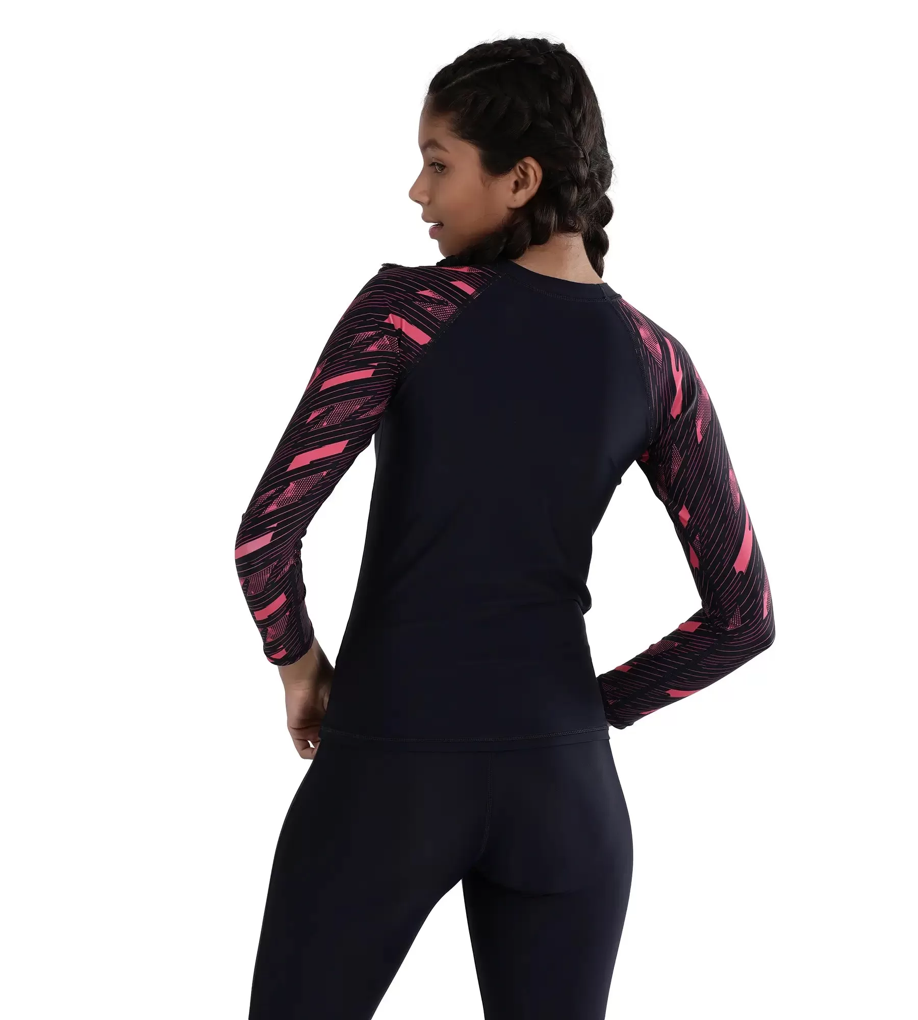 Girl's Endurance Hyperboom Long Sleeve Suntop - Truenavy  &  Electric pink