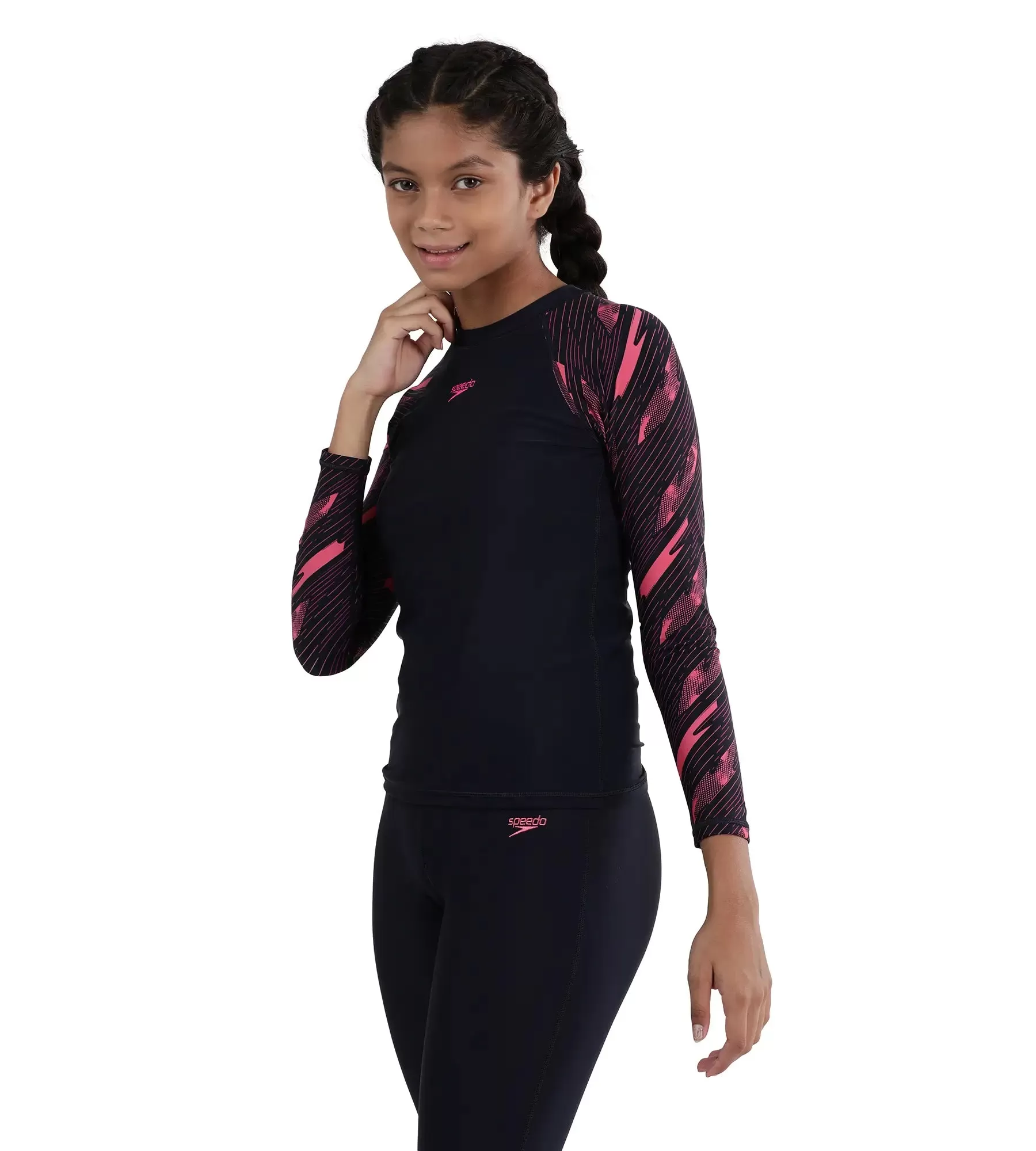 Girl's Endurance Hyperboom Long Sleeve Suntop - Truenavy  &  Electric pink