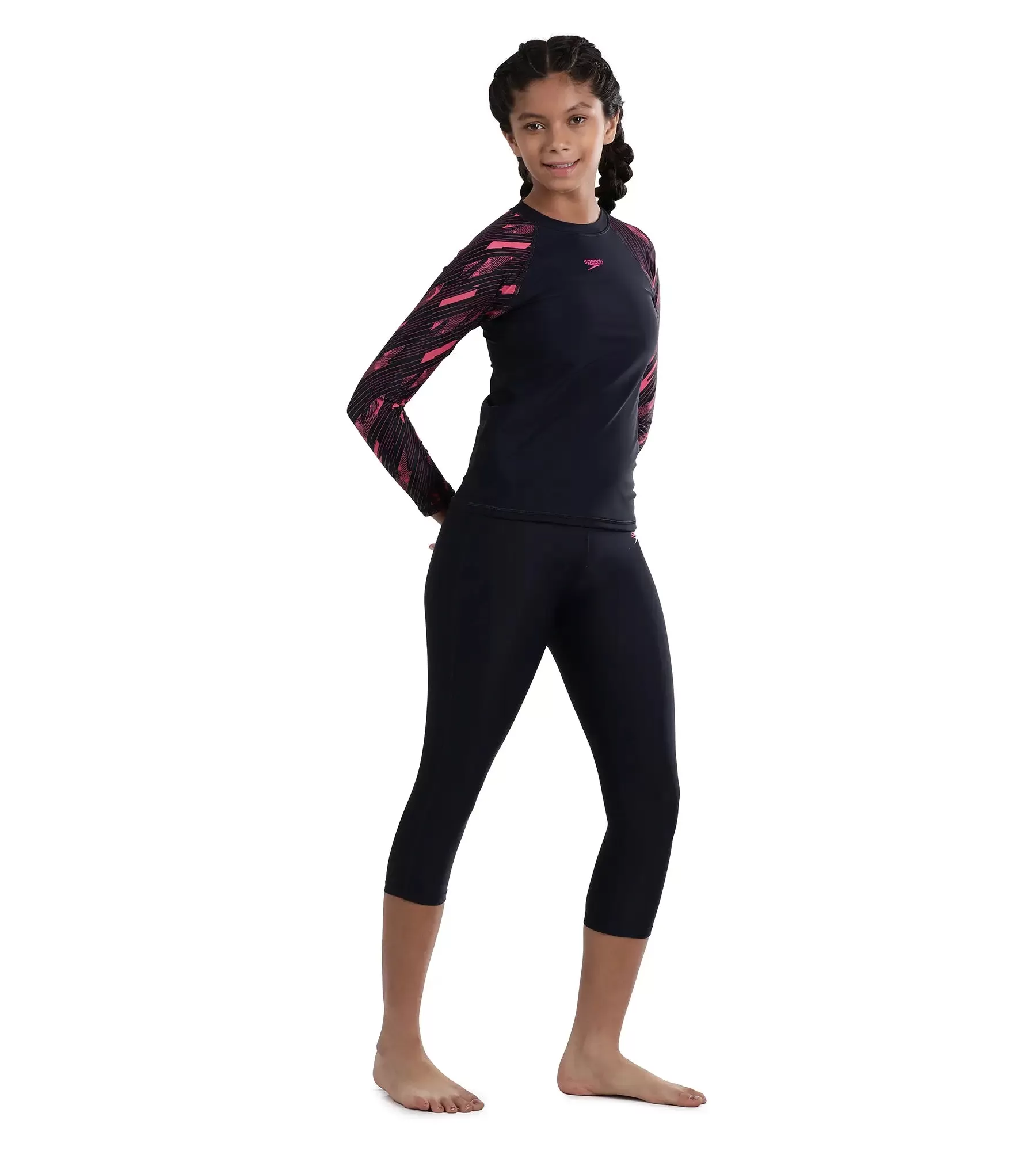 Girl's Endurance Hyperboom Long Sleeve Suntop - Truenavy  &  Electric pink