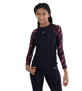 Girl's Endurance Hyperboom Long Sleeve Suntop - Truenavy  &  Electric pink