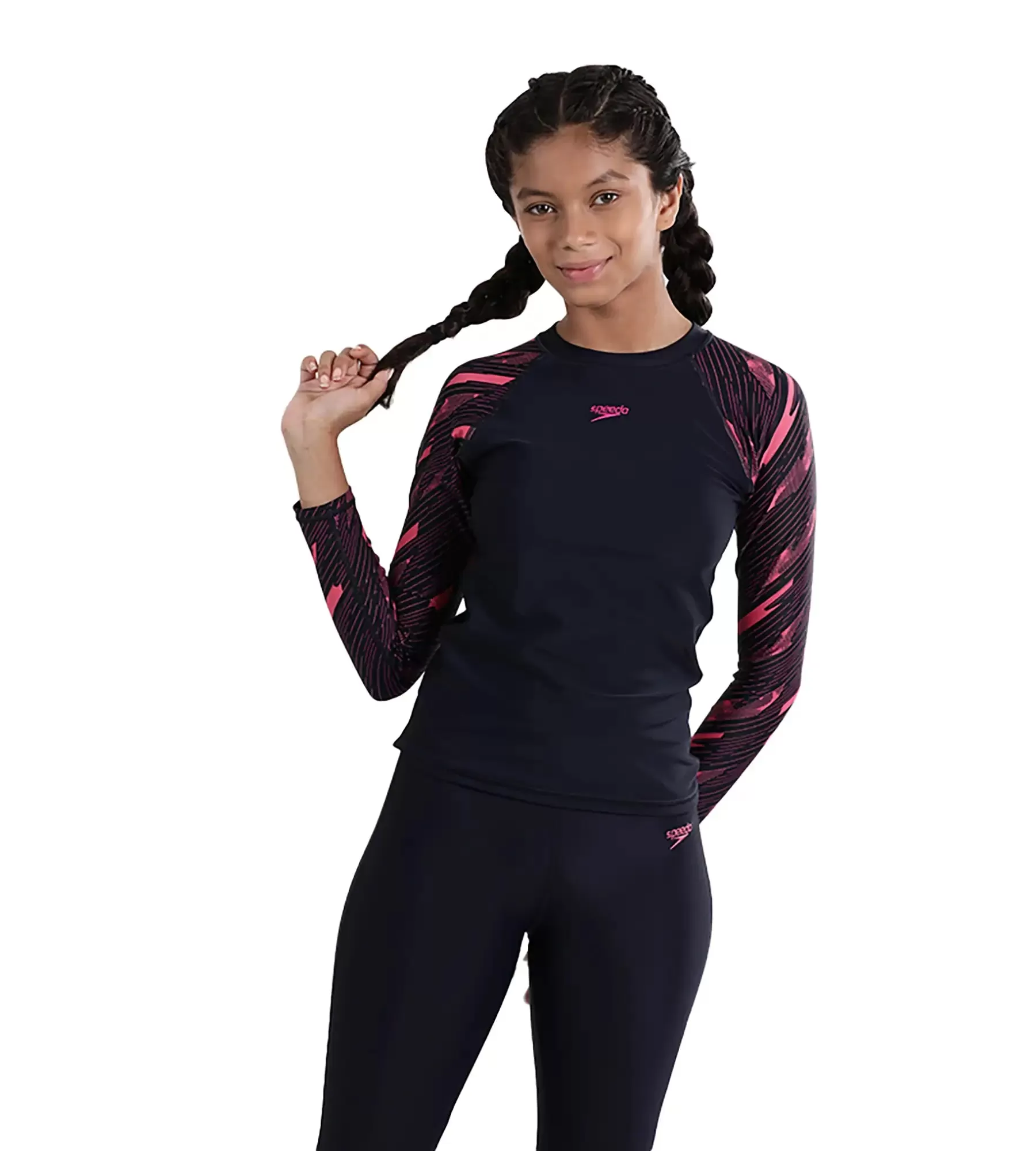 Girl's Endurance Hyperboom Long Sleeve Suntop - Truenavy  &  Electric pink