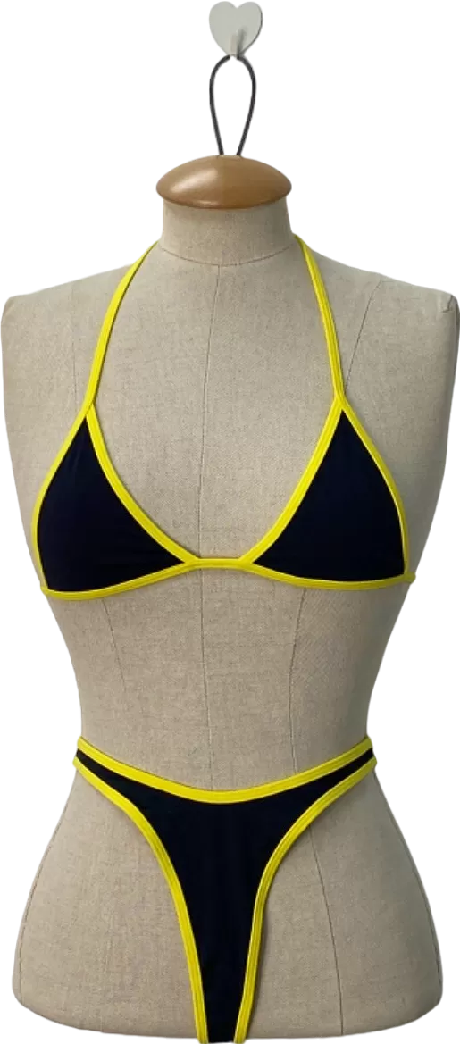 GOI Black/Yellow Bikini Set (Triangle Top & Thong Bottom) UK Size S/M