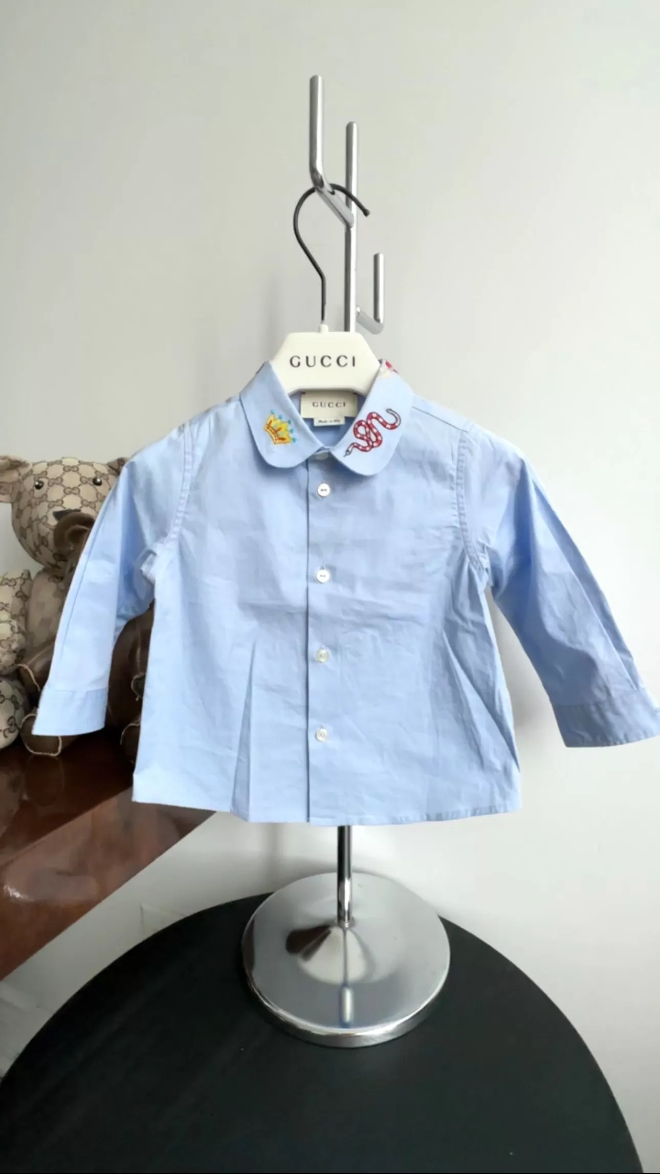 Gucci Baby Blue Embroidered Shirt - 6/9 M