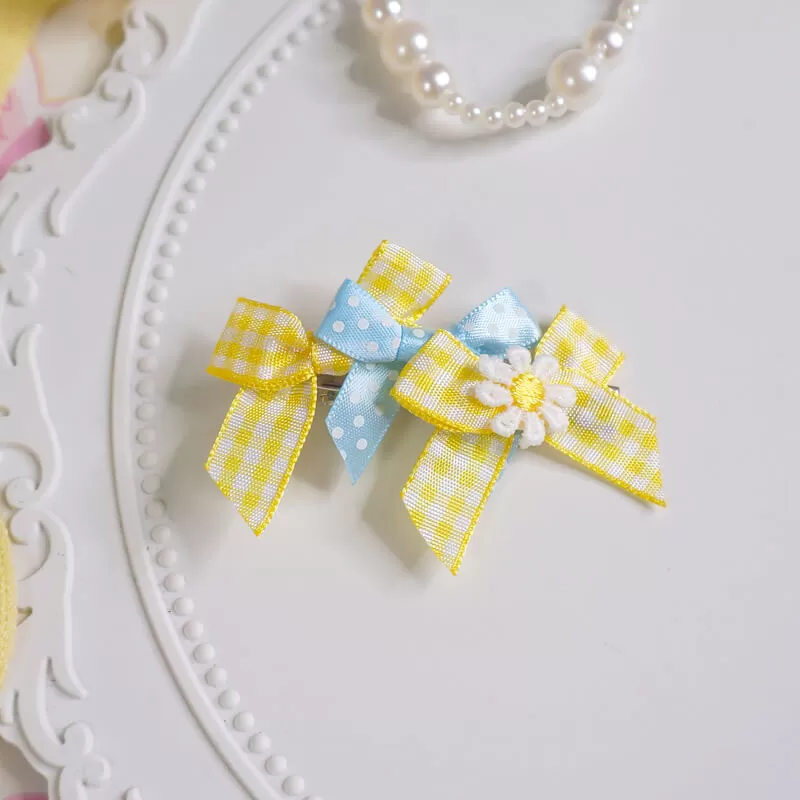 handmade Lemon yellow Plaid Bow hairpin BY0077