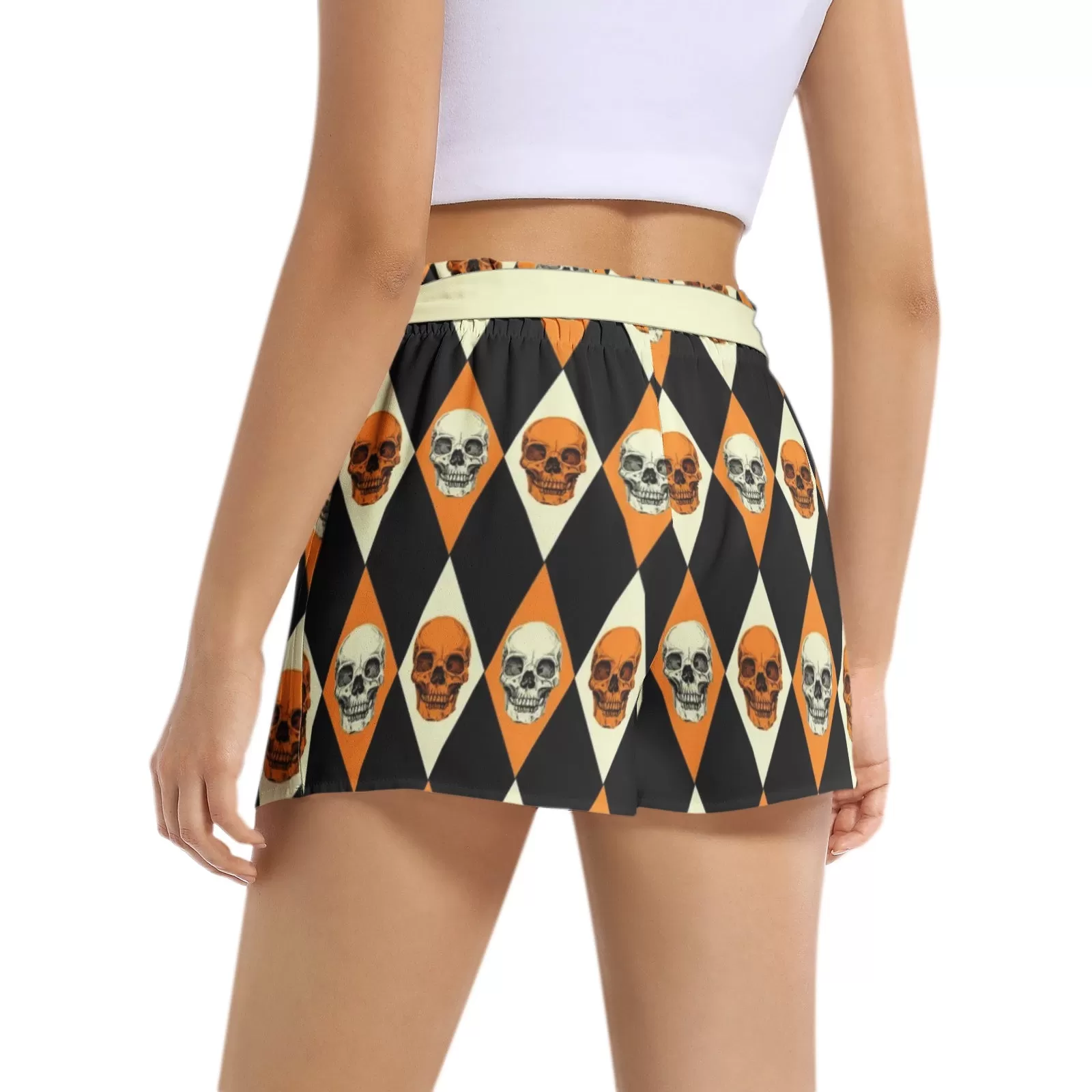 Harlequin Skulls Women's Belted Short