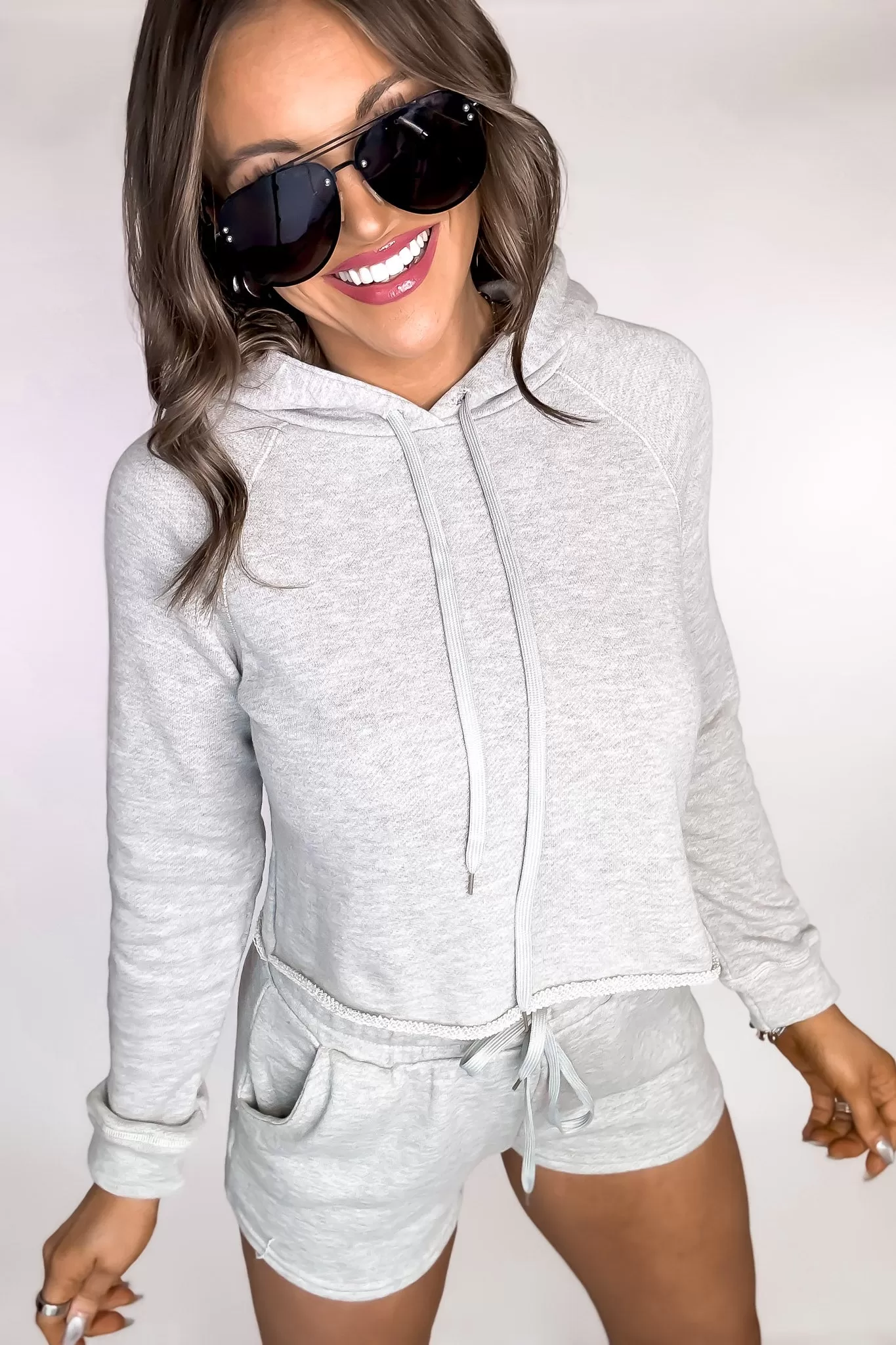 Heather Grey French Terry Hoody Short Set