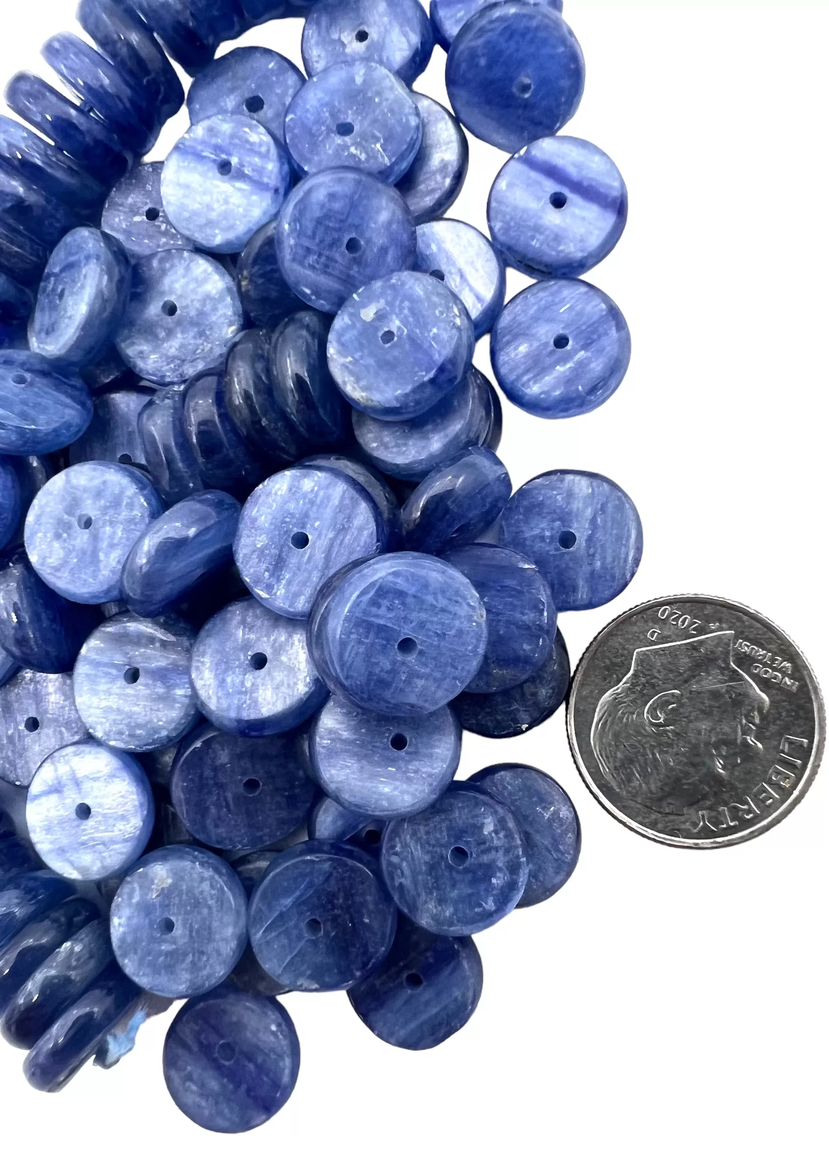 High Quality Blue Kyanite 10mm Wheel Beads, Package of 18 Beads