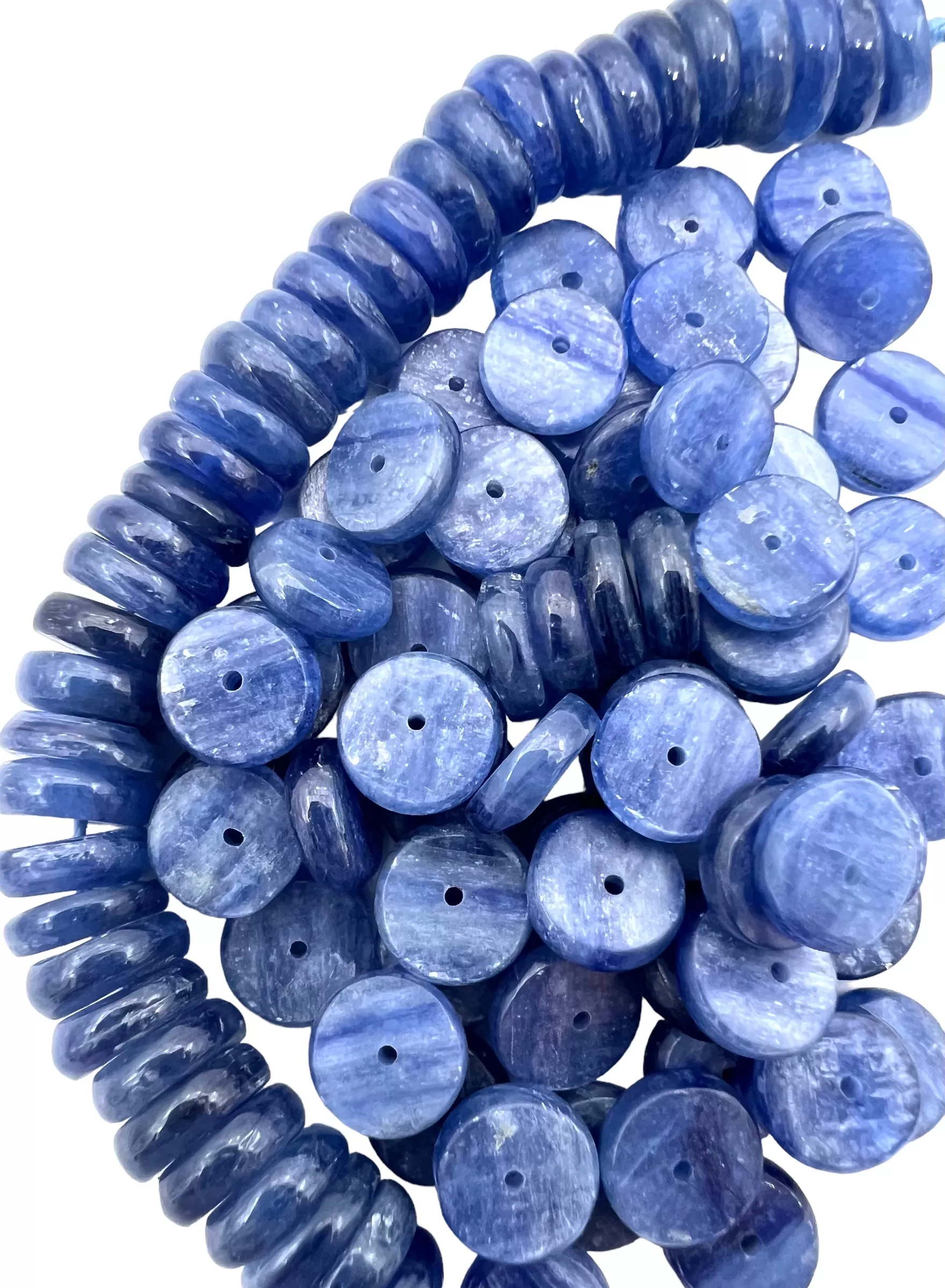 High Quality Blue Kyanite 10mm Wheel Beads, Package of 18 Beads