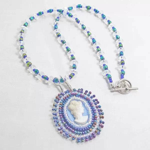 Jama Beaded Blue Cameo Pendant Necklace