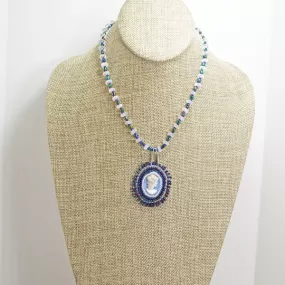 Jama Beaded Blue Cameo Pendant Necklace