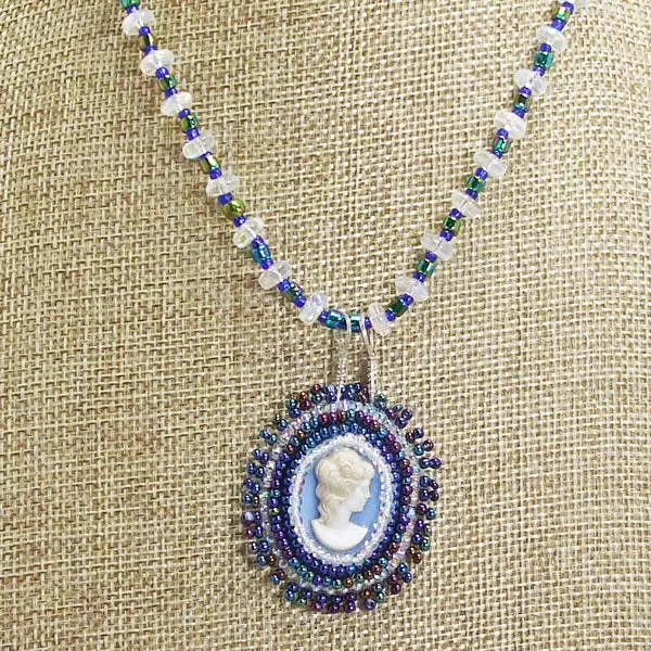 Jama Beaded Blue Cameo Pendant Necklace