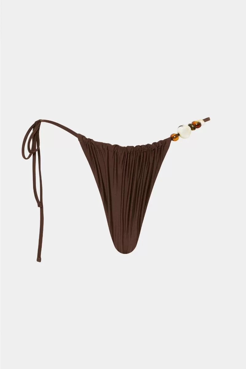 JEANNE BEADED STRING BRIEF-CHOCOLATE