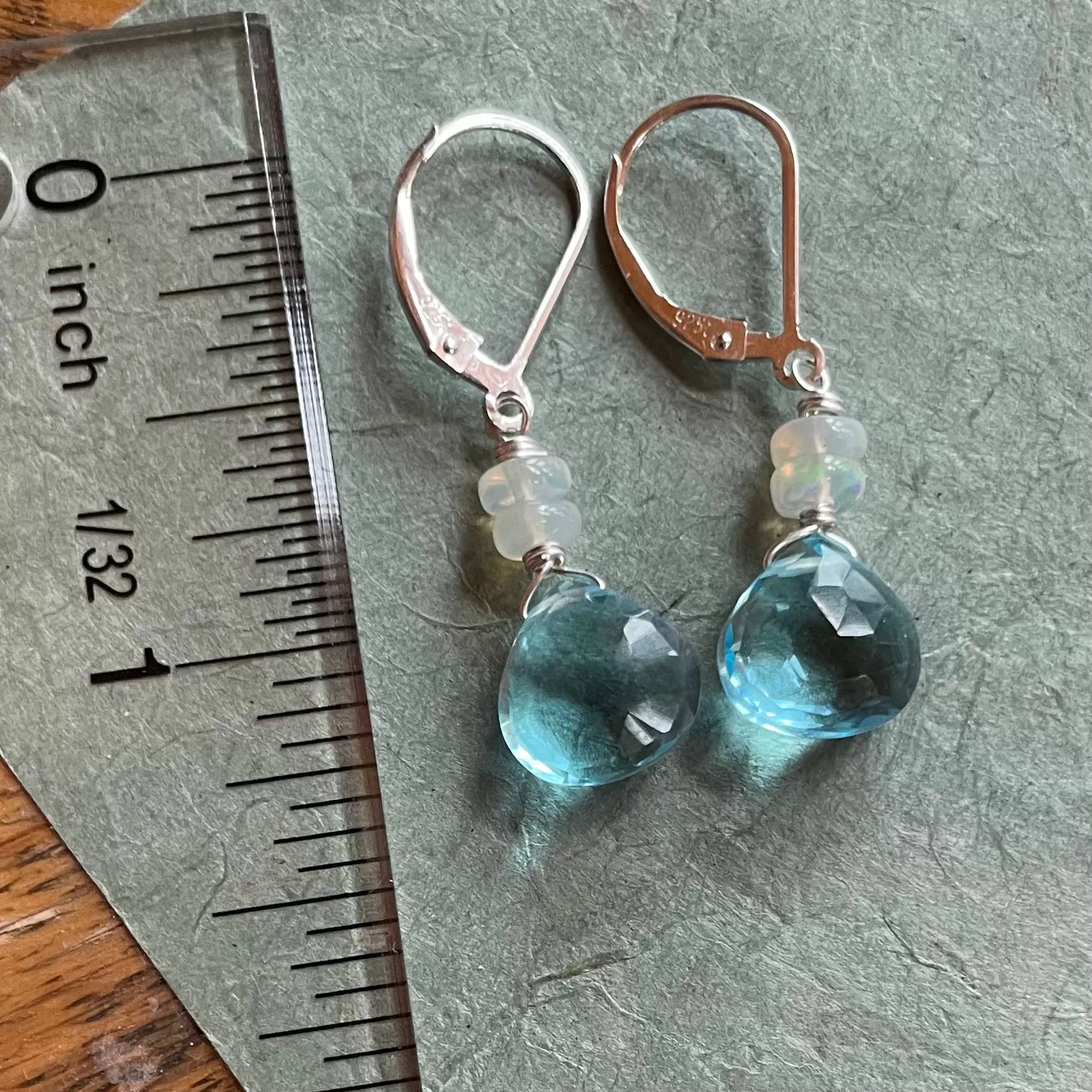 Just Perfect Topaz Blue and Opal dangles