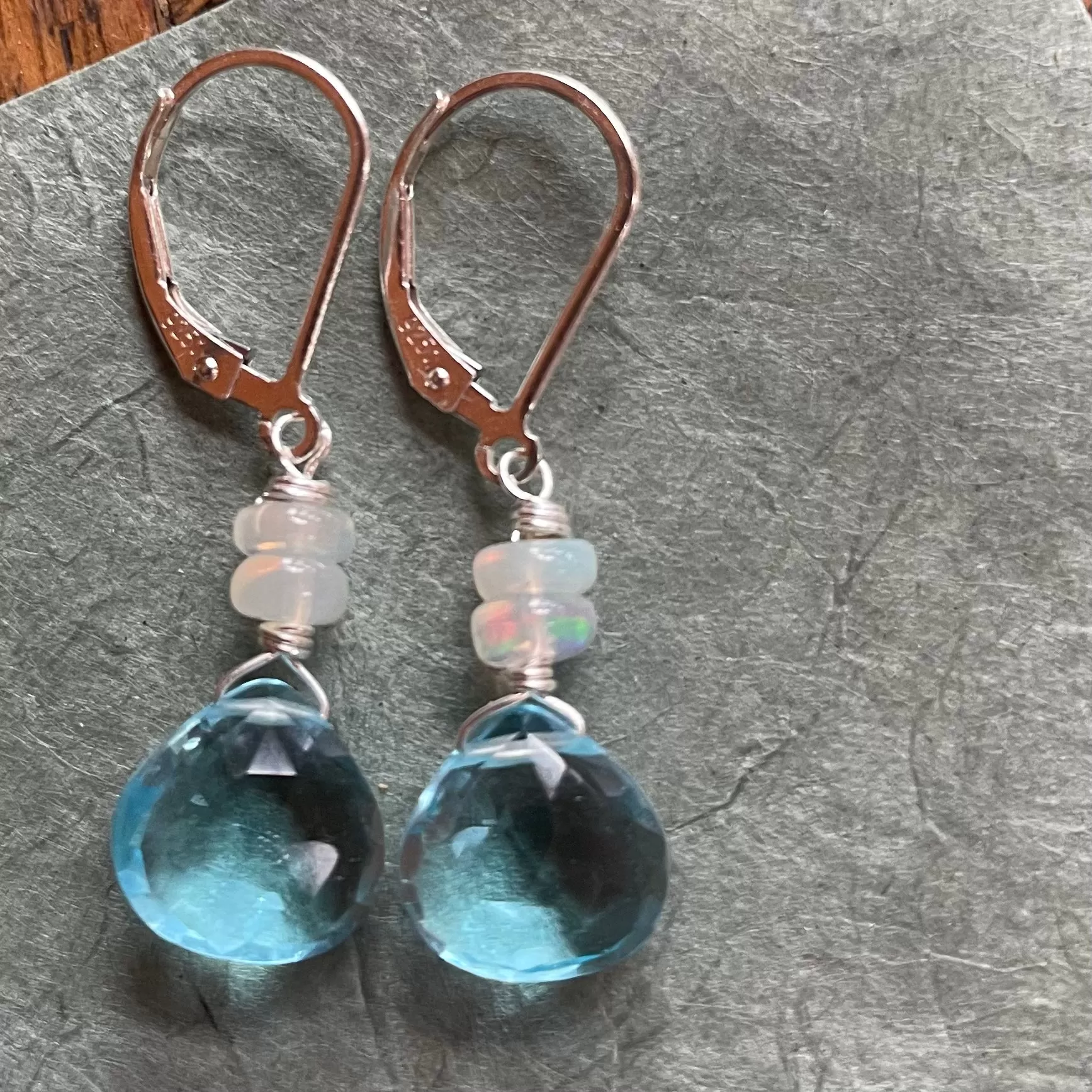 Just Perfect Topaz Blue and Opal dangles