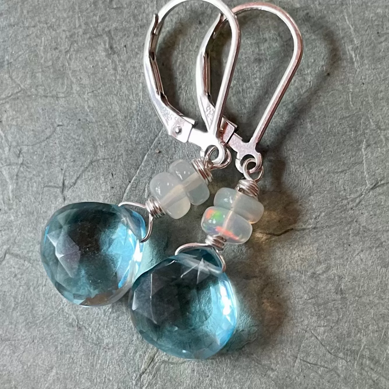 Just Perfect Topaz Blue and Opal dangles