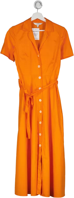 LK Bennett Orange Short Sleeve Belted Midi Dress UK 6