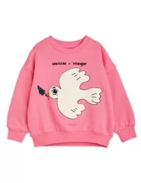 Mini Rodini X Wrangler | Peace dove chenille sweatshirt Pink