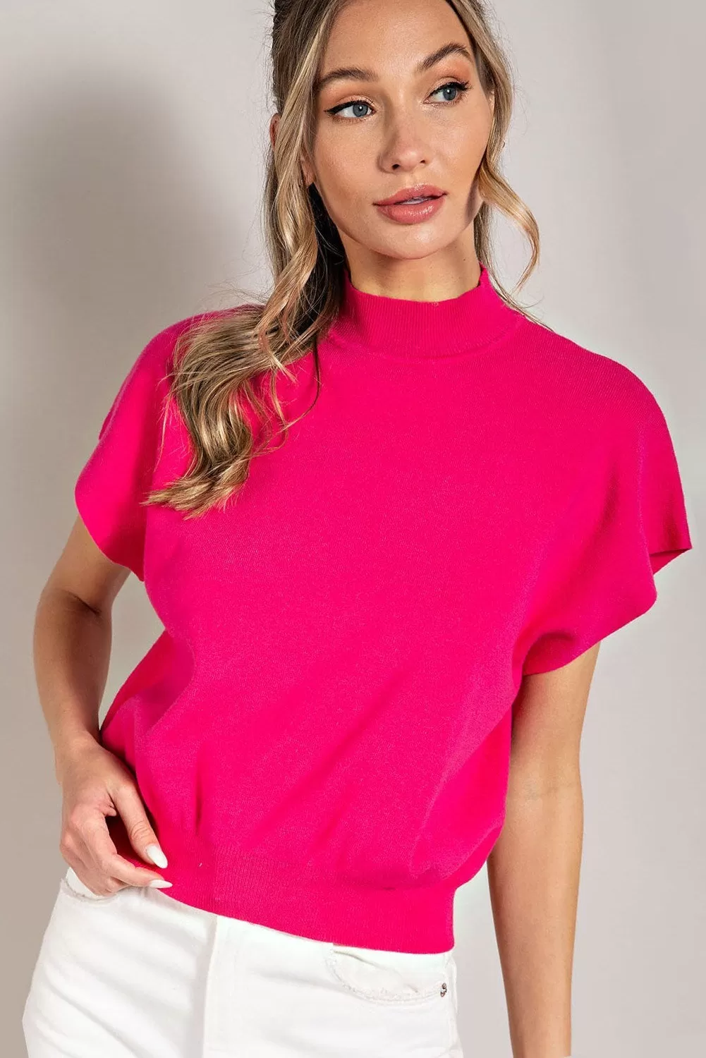 Mock Neck Short Sleeve Top