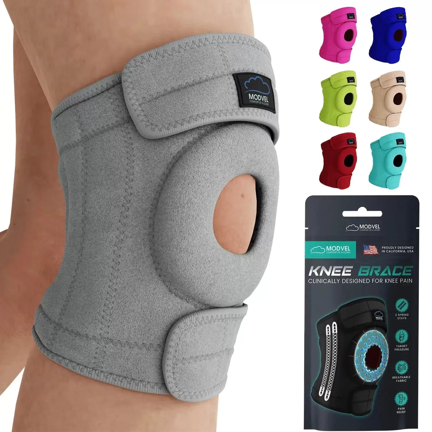 Modvel Adjustable Knee Brace for Knee Pain Relief, Joint Stability, Recovery | Patella Gel | Side Support