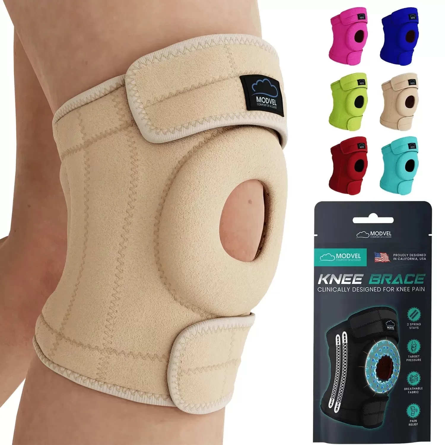 Modvel Adjustable Knee Brace for Knee Pain Relief, Joint Stability, Recovery | Patella Gel | Side Support