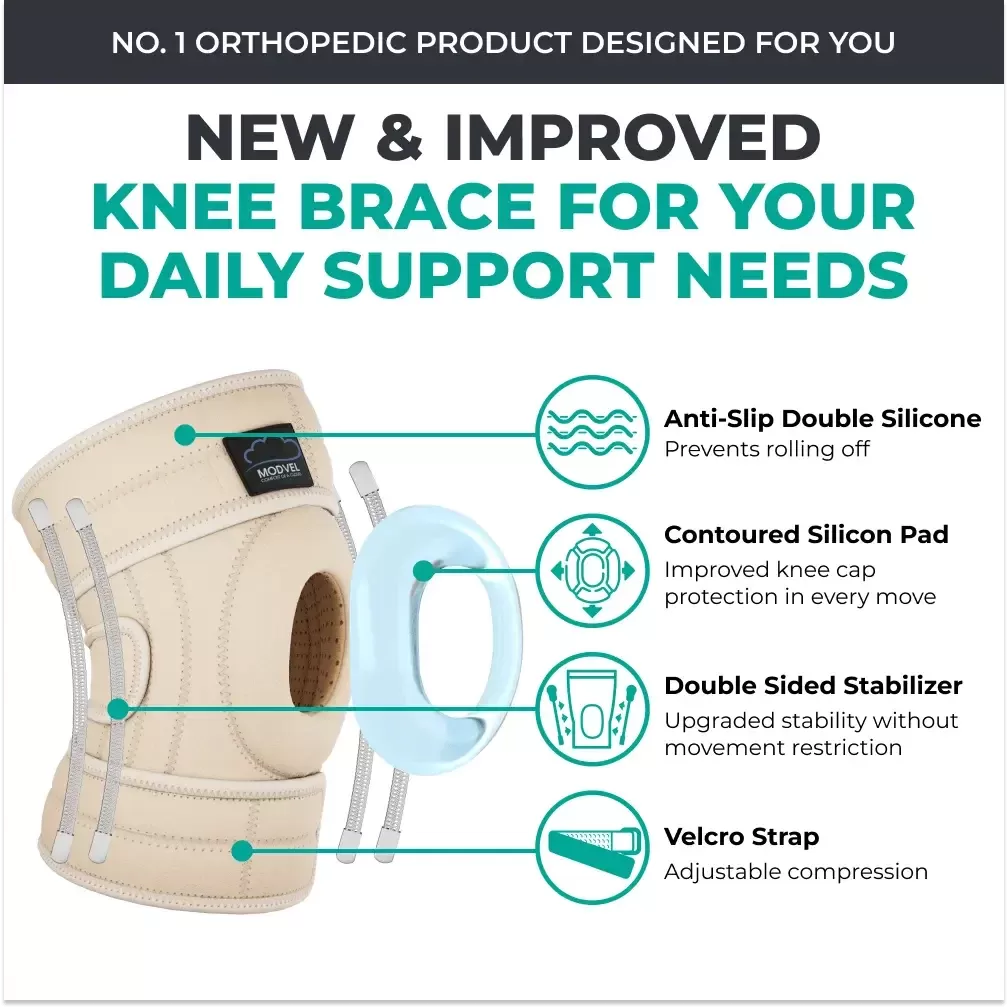 Modvel Adjustable Knee Brace for Knee Pain Relief, Joint Stability, Recovery | Patella Gel | Side Support