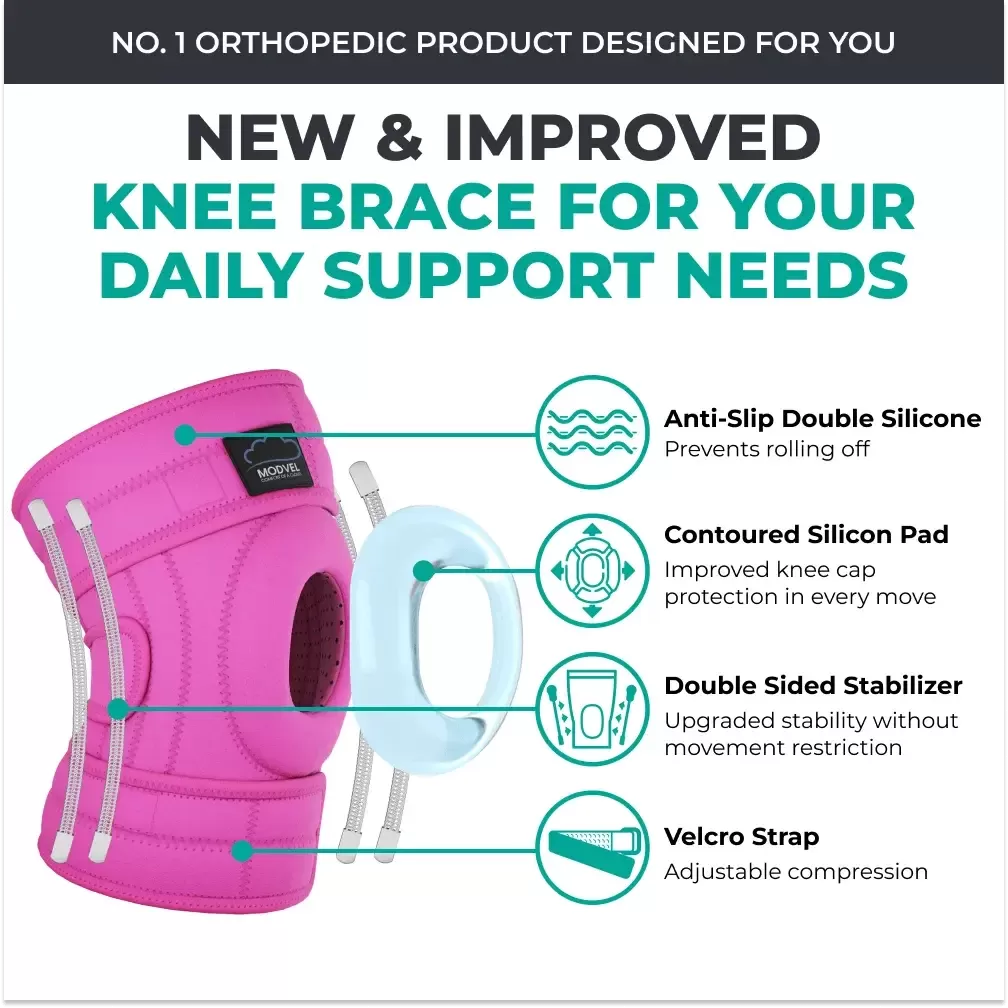 Modvel Adjustable Knee Brace for Knee Pain Relief, Joint Stability, Recovery | Patella Gel | Side Support