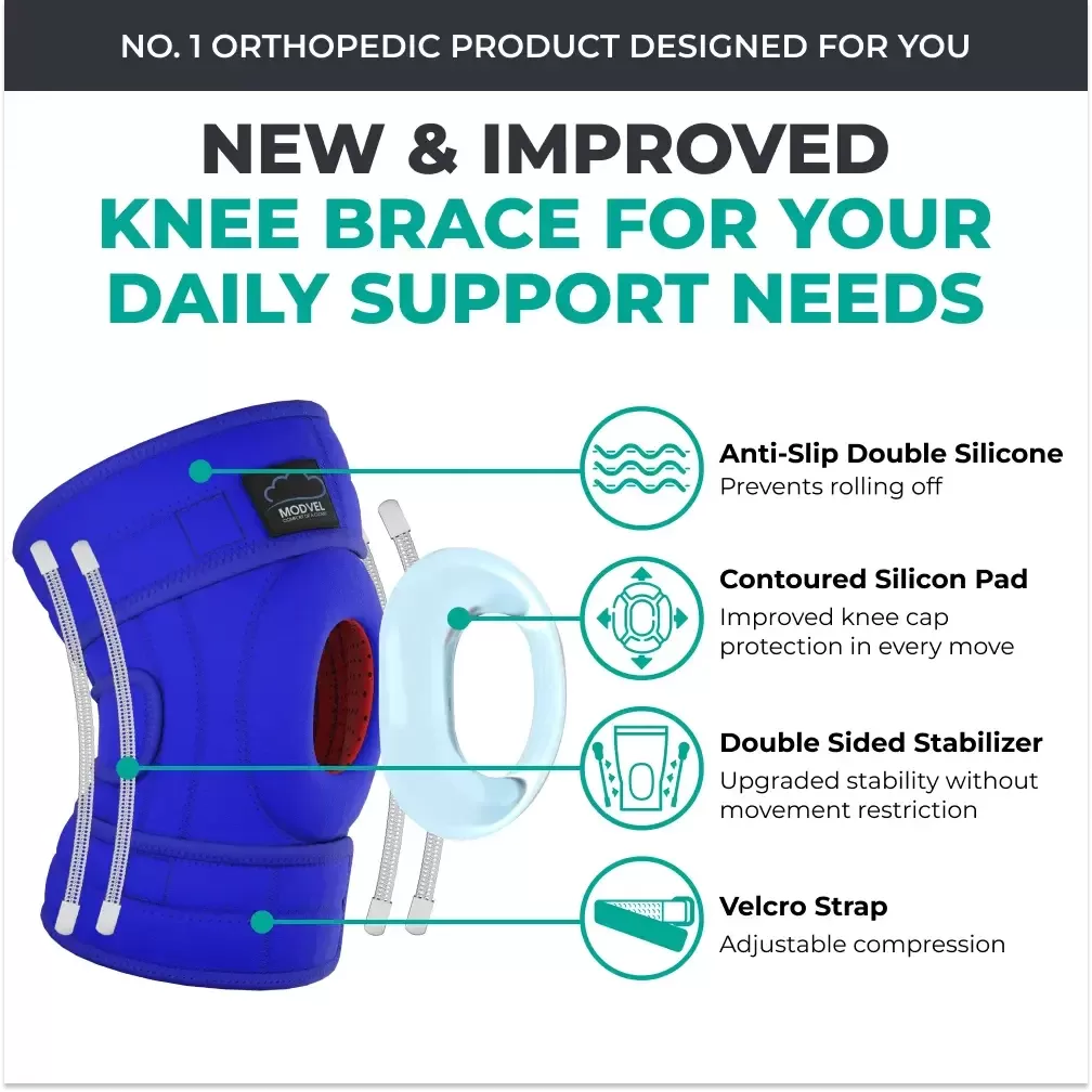 Modvel Adjustable Knee Brace for Knee Pain Relief, Joint Stability, Recovery | Patella Gel | Side Support