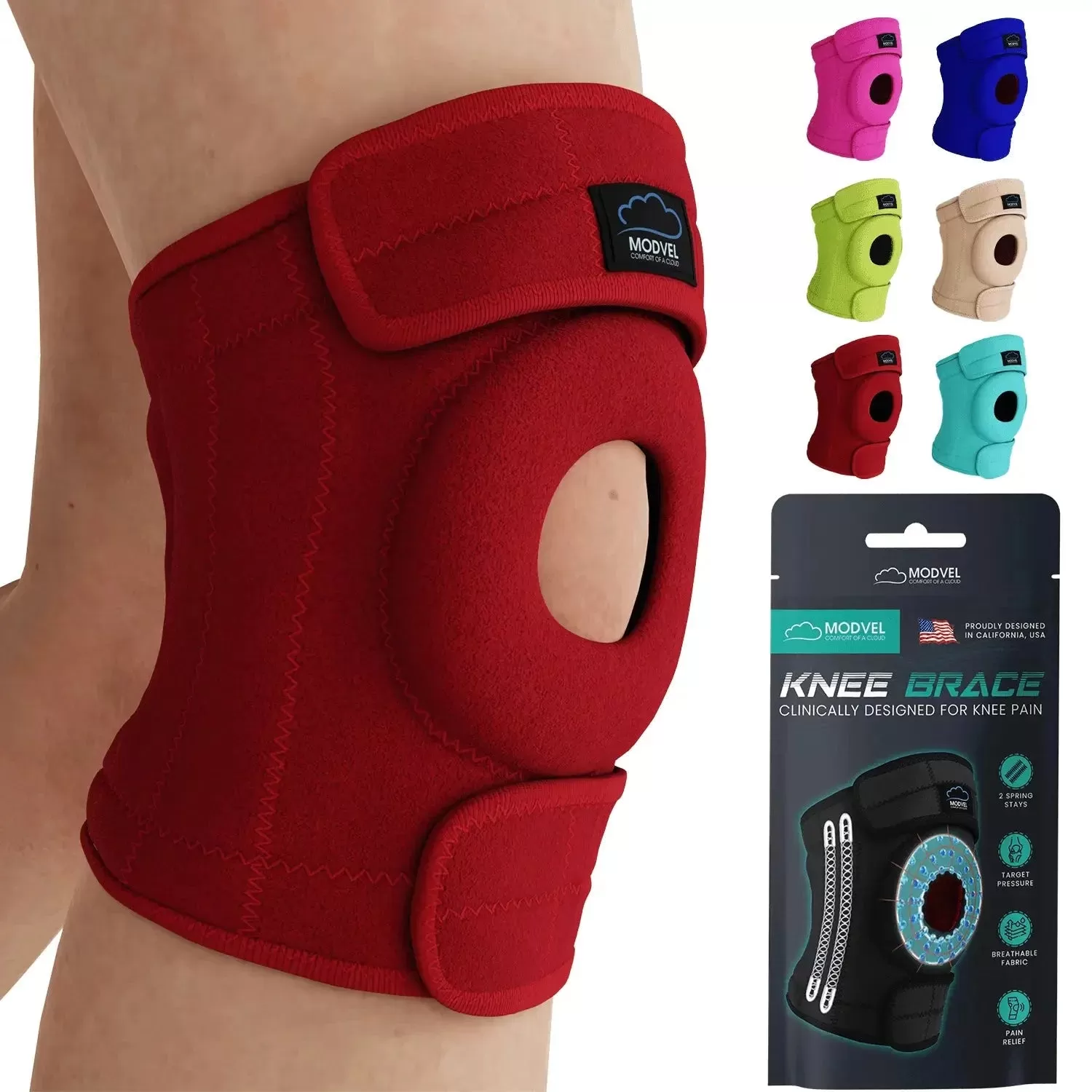 Modvel Adjustable Knee Brace for Knee Pain Relief, Joint Stability, Recovery | Patella Gel | Side Support