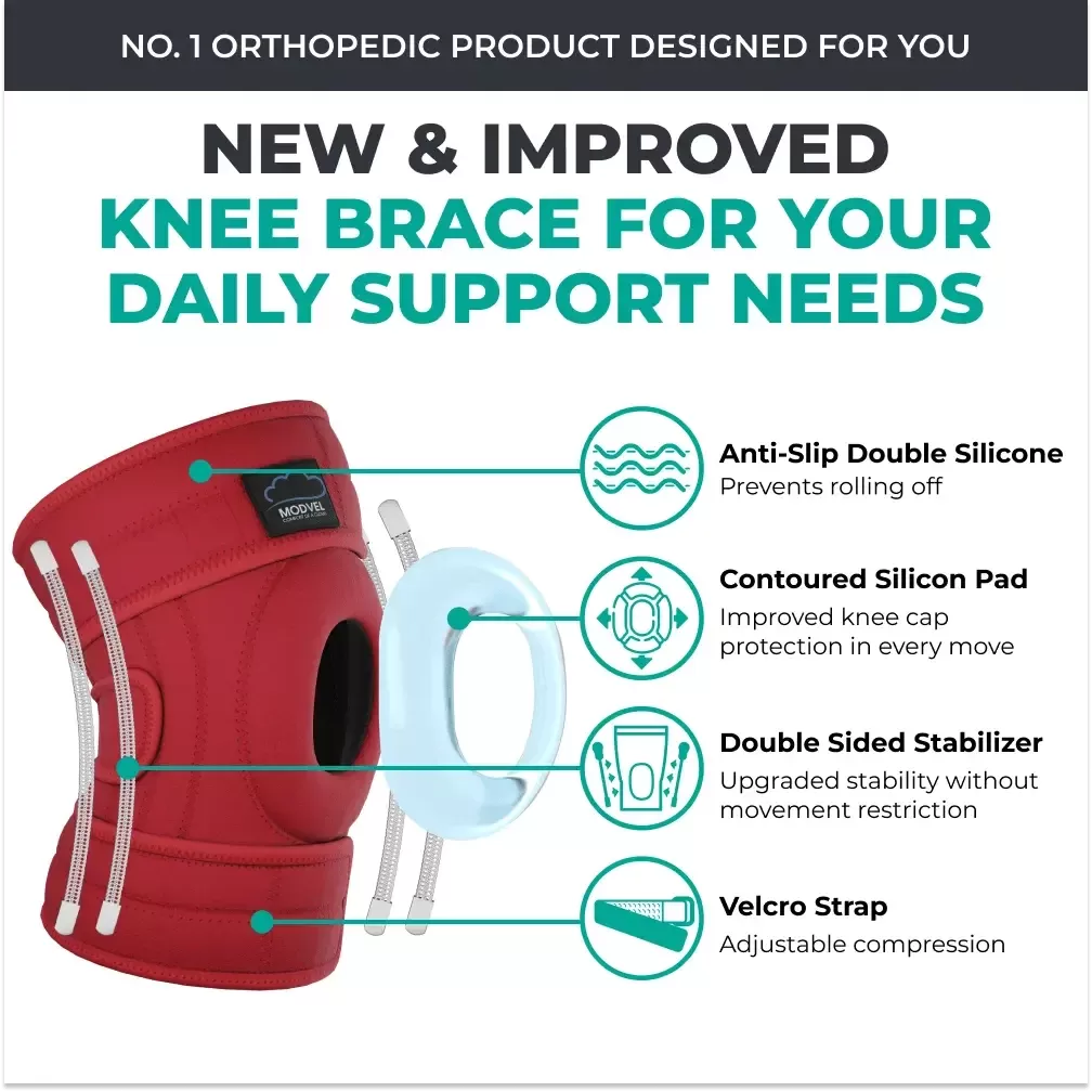 Modvel Adjustable Knee Brace for Knee Pain Relief, Joint Stability, Recovery | Patella Gel | Side Support