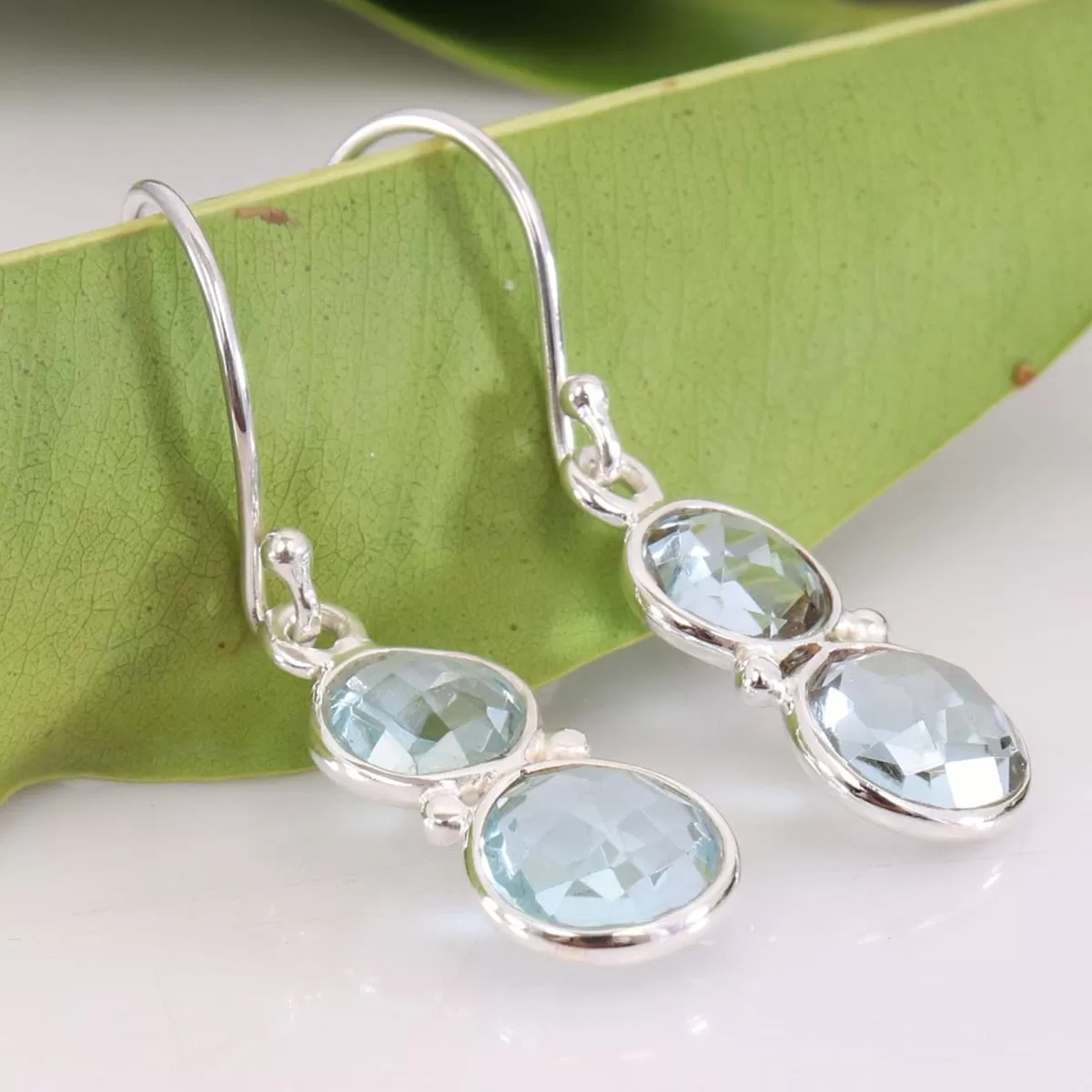 Natural Blue Topaz Dangle Earring, 925 Sterling Silver Blue Topaz Earring, Handmade Bezel Earring, Sky Blue Topaz Gemstone Earring.