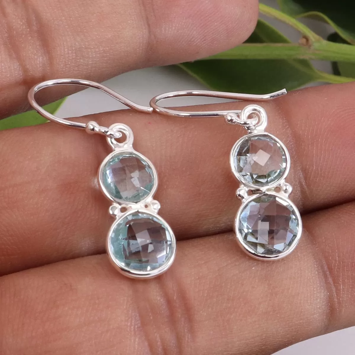 Natural Blue Topaz Dangle Earring, 925 Sterling Silver Blue Topaz Earring, Handmade Bezel Earring, Sky Blue Topaz Gemstone Earring.