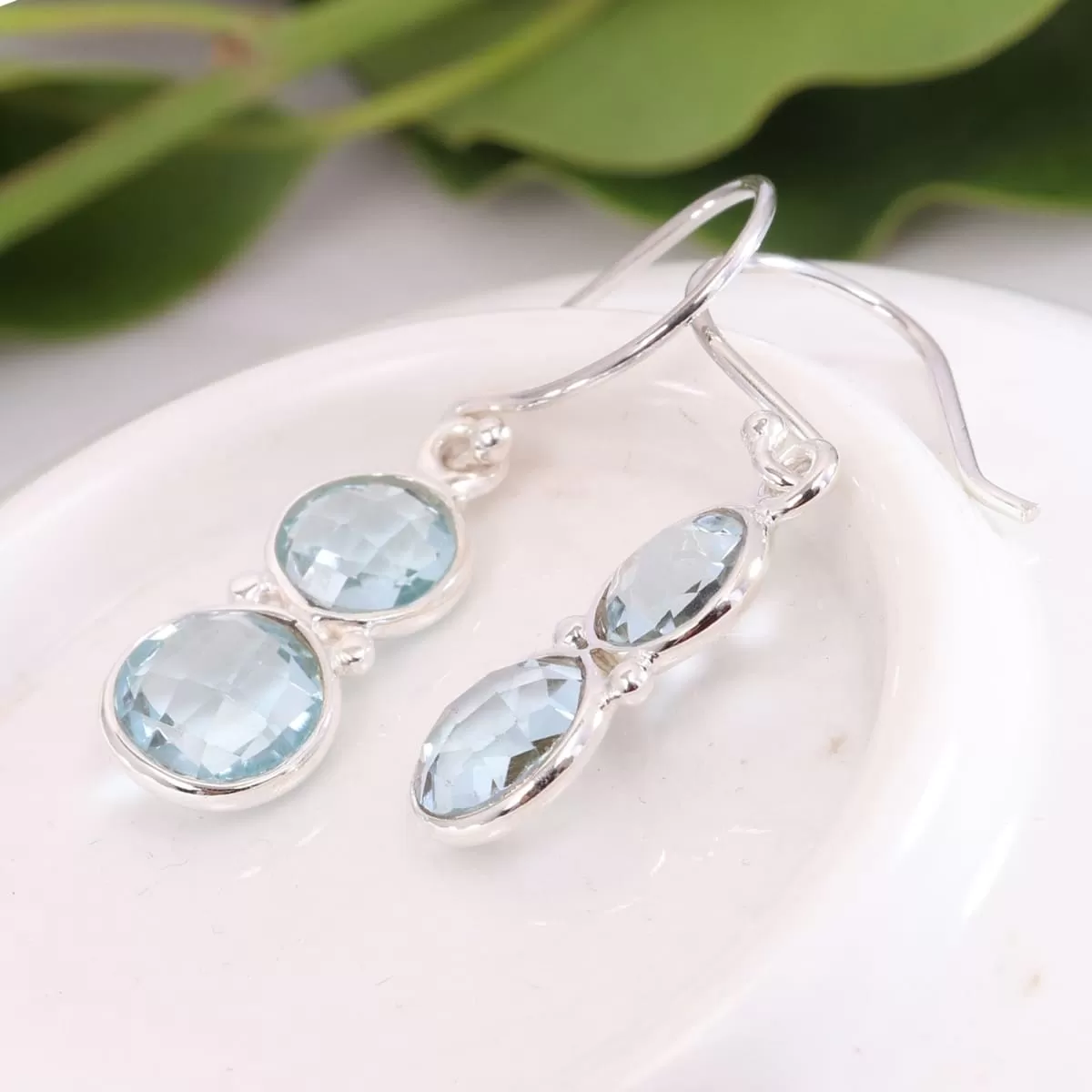 Natural Blue Topaz Dangle Earring, 925 Sterling Silver Blue Topaz Earring, Handmade Bezel Earring, Sky Blue Topaz Gemstone Earring.