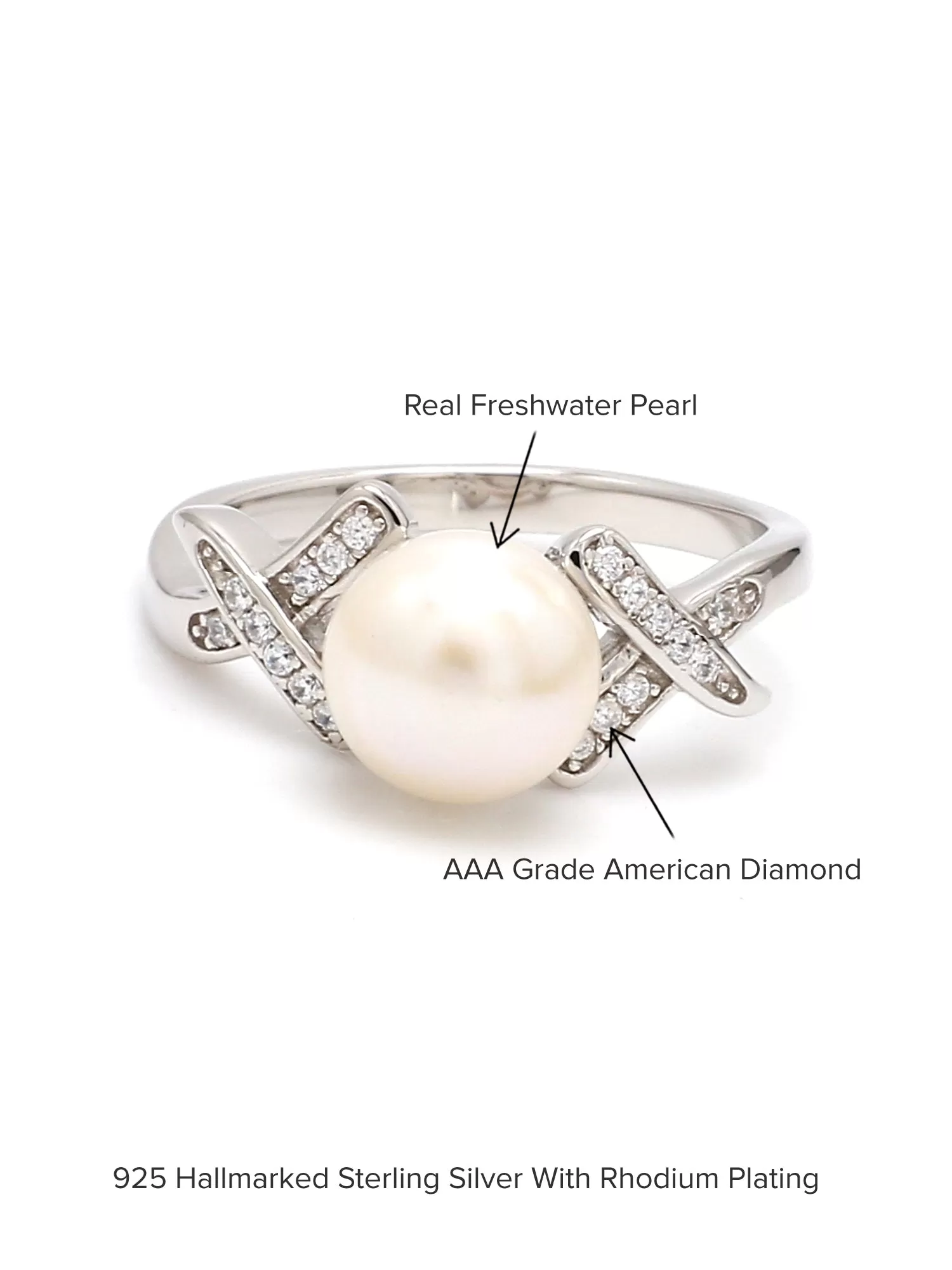 Natural Freshwater Pearl And Diamond Love X Ring In 925 Silver