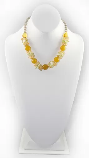 Natural Stone & Glass & Beads Multi Color Necklace and Earrings Set - Yellow