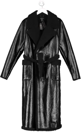 New Look Black Leanne Belted Vinyl Coat UK 12