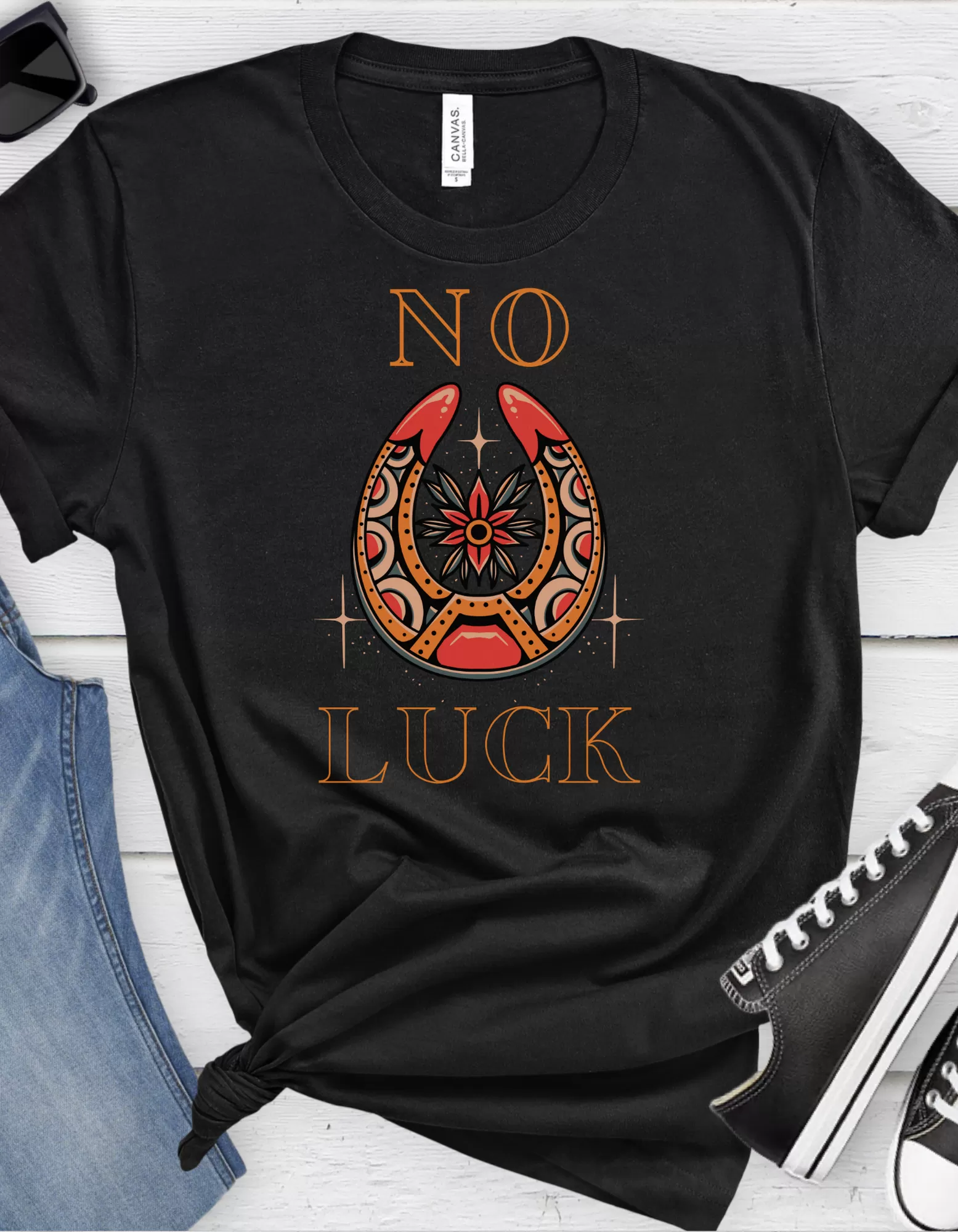 No Luck Tattoo T-shirt / Traditional Tattoo Tee Shirt / Punk Rock Clothing Tshirt Rockabilly Psychobilly Freak Goth