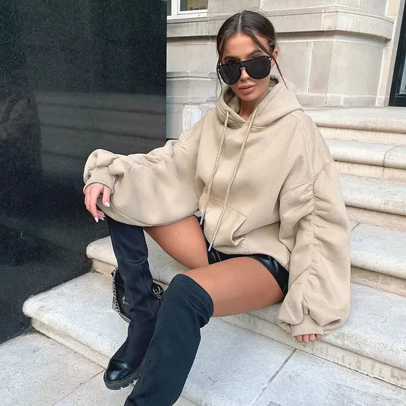 Oversized Puff Sleeve Hooded Top