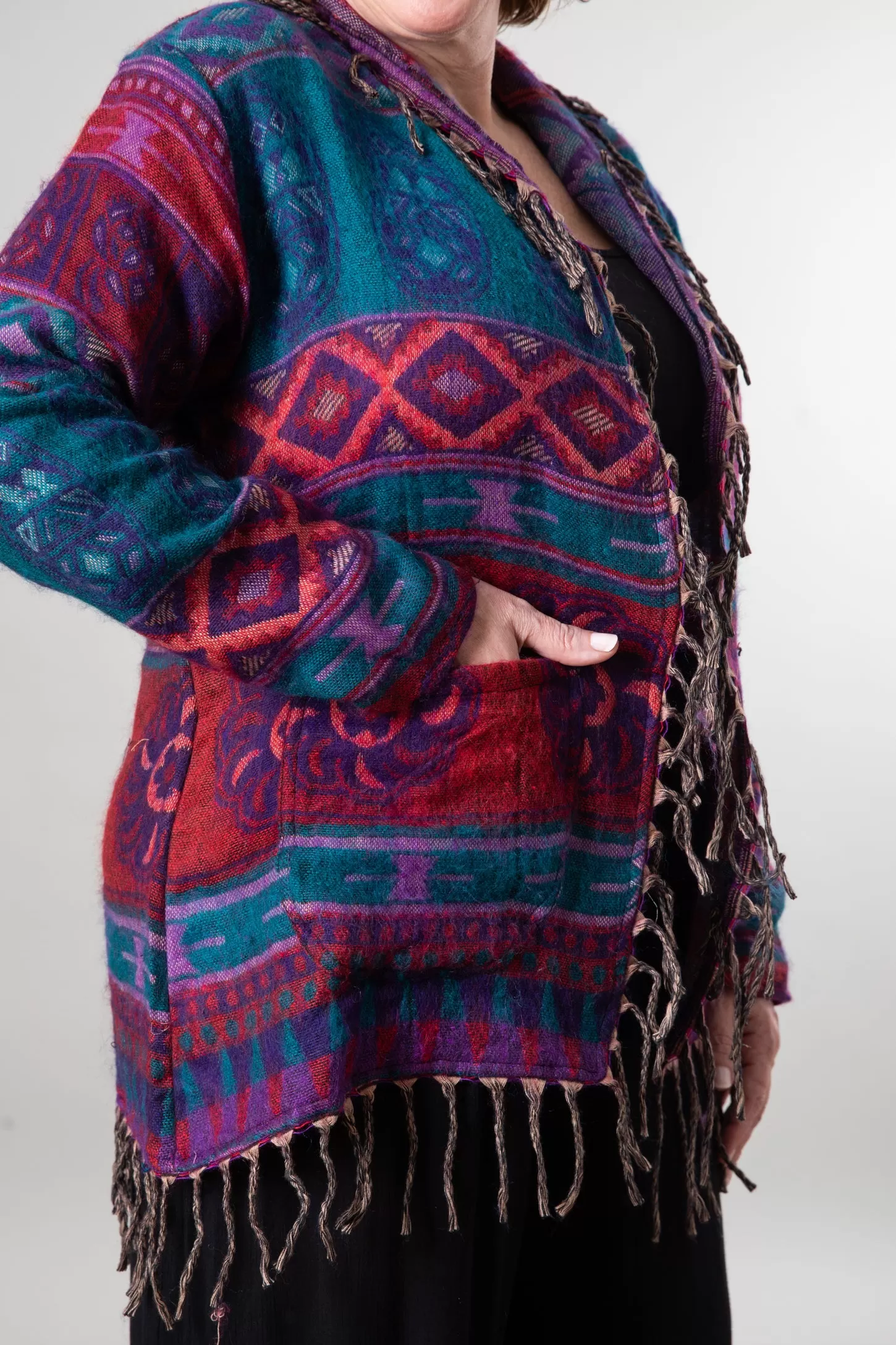 Pari Buta Fringe Shawl Cardigan