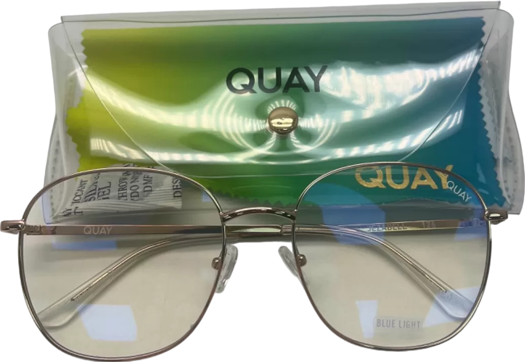 Quay Gold Jezabell Blue Light Glasses in case