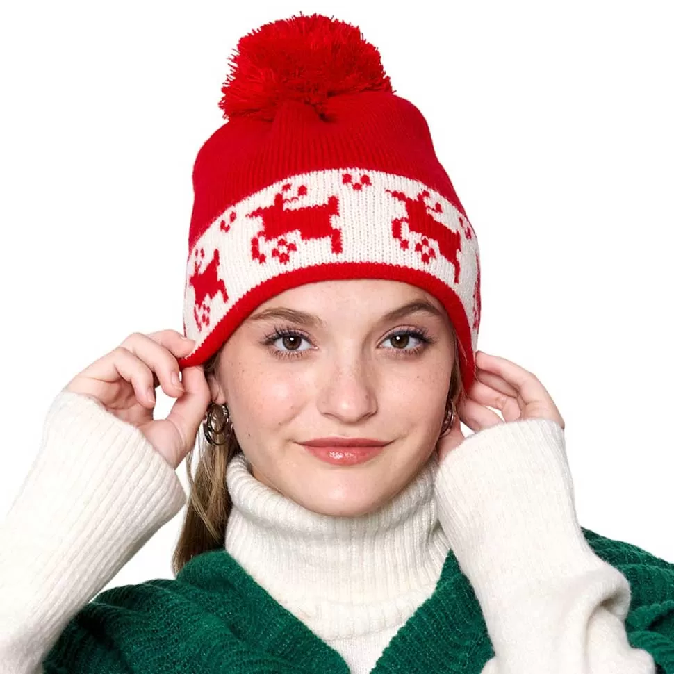 Reindeer Holiday Pom Pom Beanie Hat