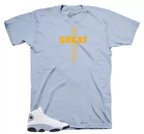 Retro 13 Blue Grey Shirt - Greatness Cross - Light Blue