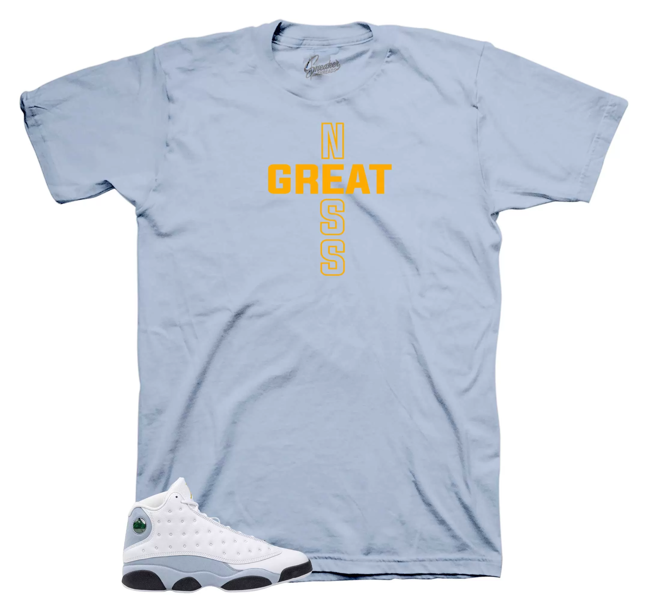 Retro 13 Blue Grey Shirt - Greatness Cross - Light Blue