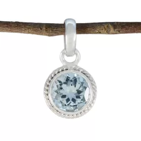 Riyo Alluring Gems Round Faceted Blue Blue Topaz Silver Pendant Gift For Boxing Day