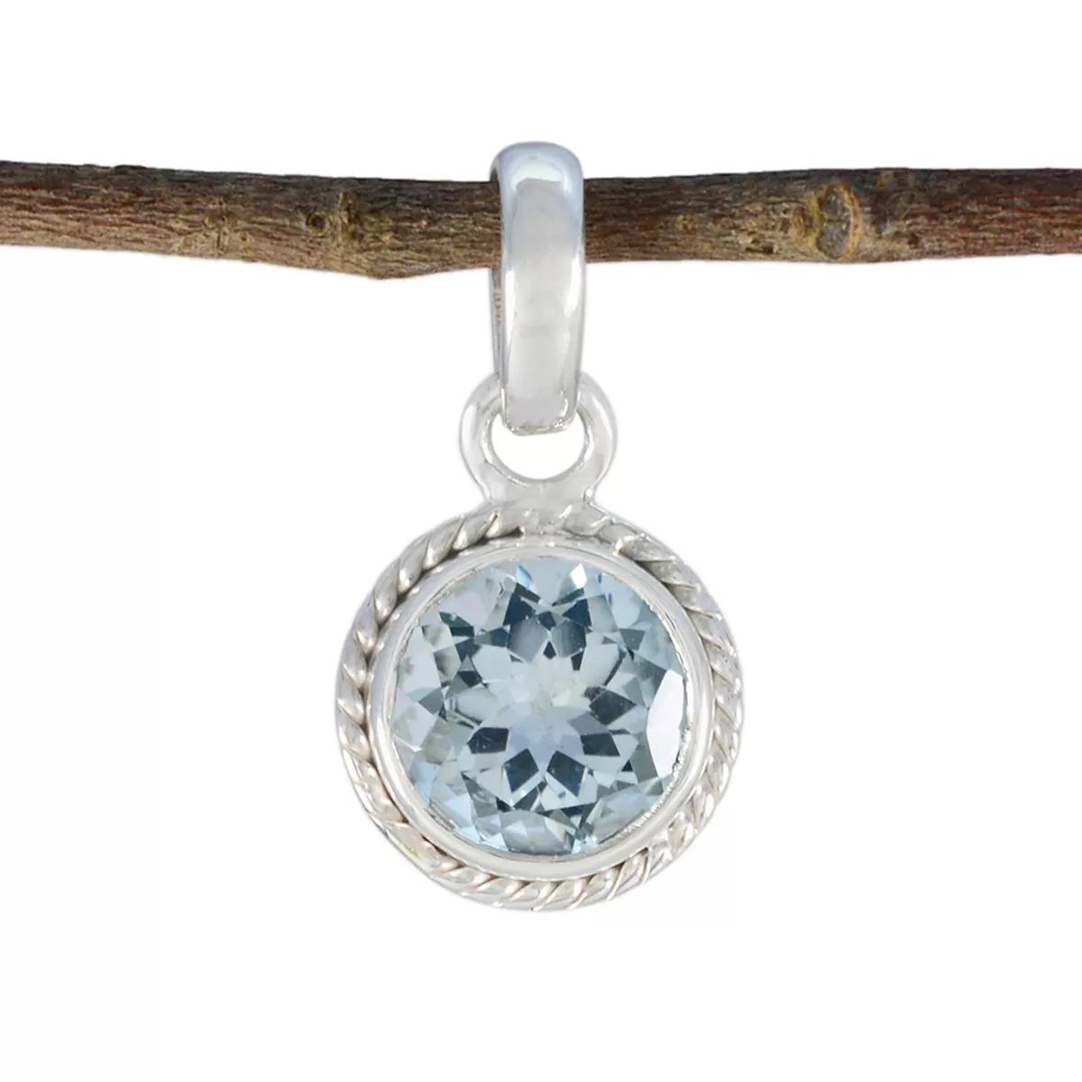 Riyo Alluring Gems Round Faceted Blue Blue Topaz Silver Pendant Gift For Boxing Day