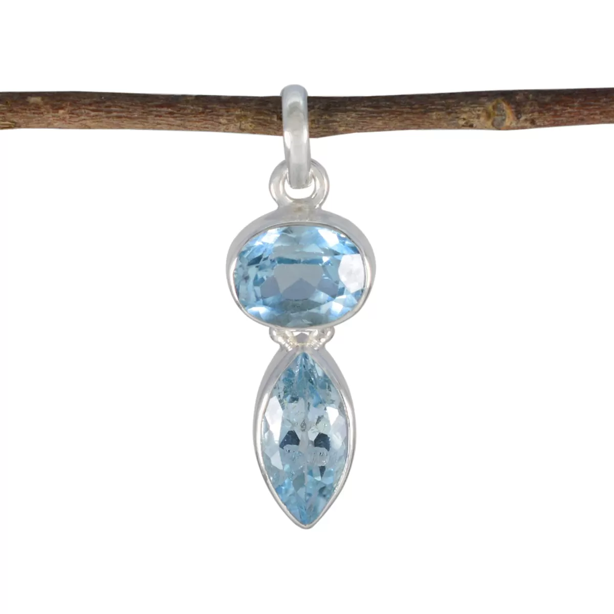 Riyo Exquisite Gems Multi Faceted Blue Blue Topaz Solid Silver Pendant Gift For Good Friday