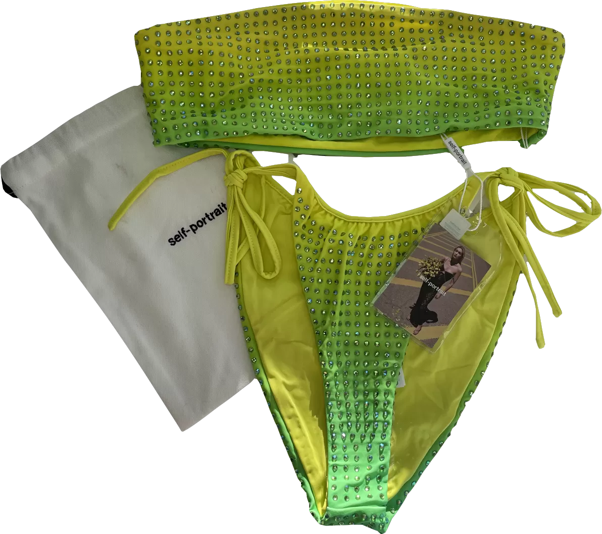 Self-Portrait Green Crystal-embellished Ombré Bandeau Bikini Set BNWT UK 8