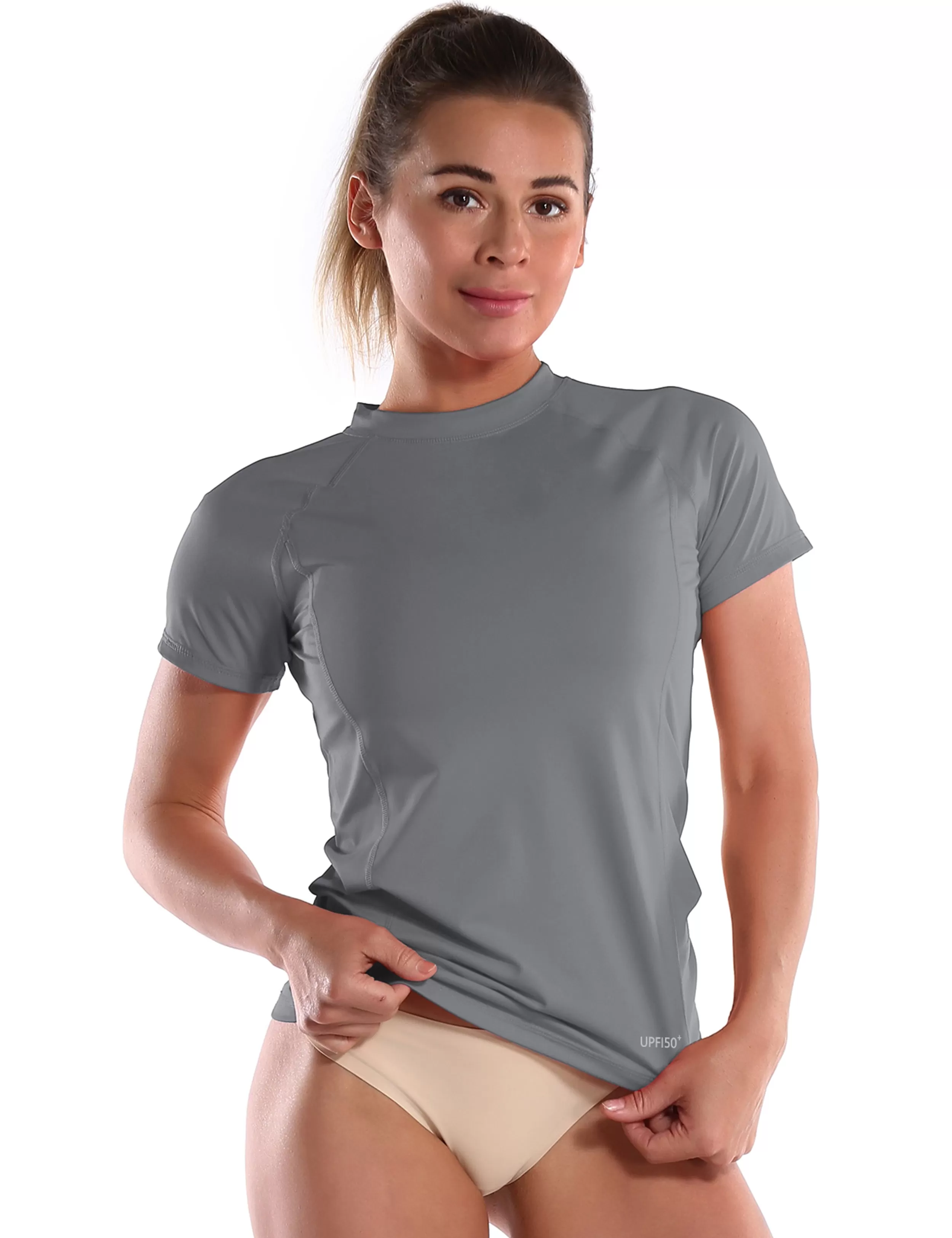 Short Sleeve UPF 50 Rashguard gray_yogastudio